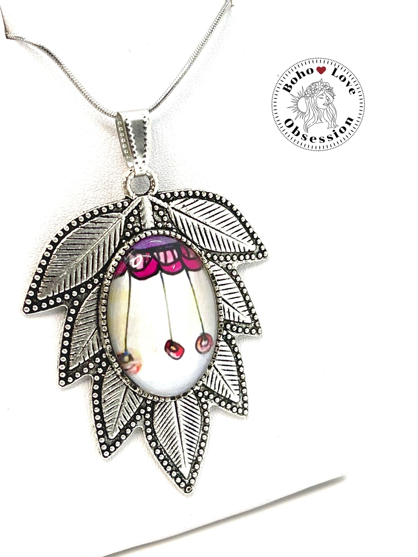 Leafy Lavender Flower Necklace|Boho Vintage Pendant|Unique Bohemian Necklace|Gift for her|Hippie Retro Chain| BohoLoveObsession