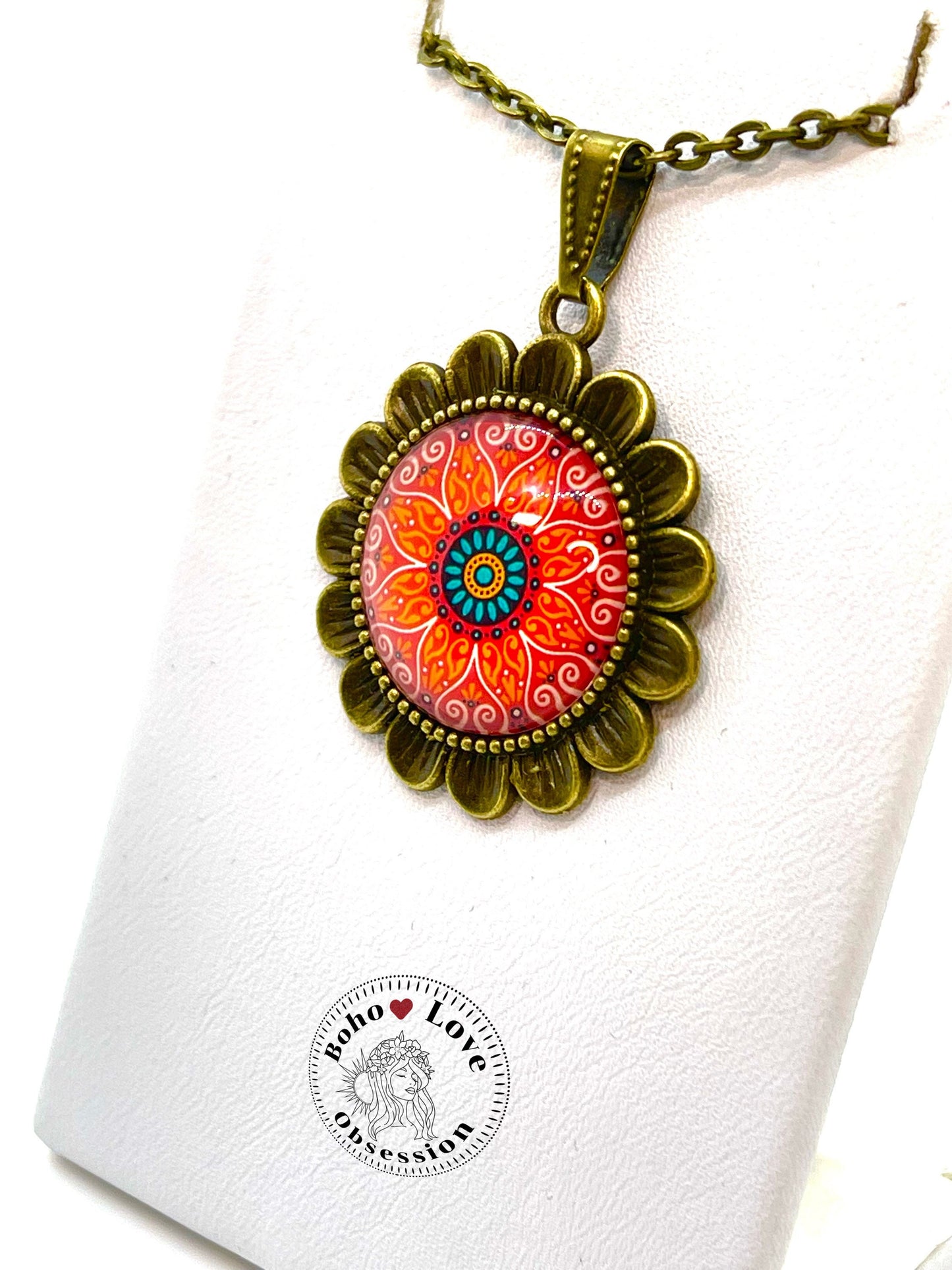 Orange Sunflower Necklace|Bronze Flower Pendant|Unique Bohemian Necklace|Gift for her|Hippie Retro Chain|Boho Retro| BohoLoveObsession