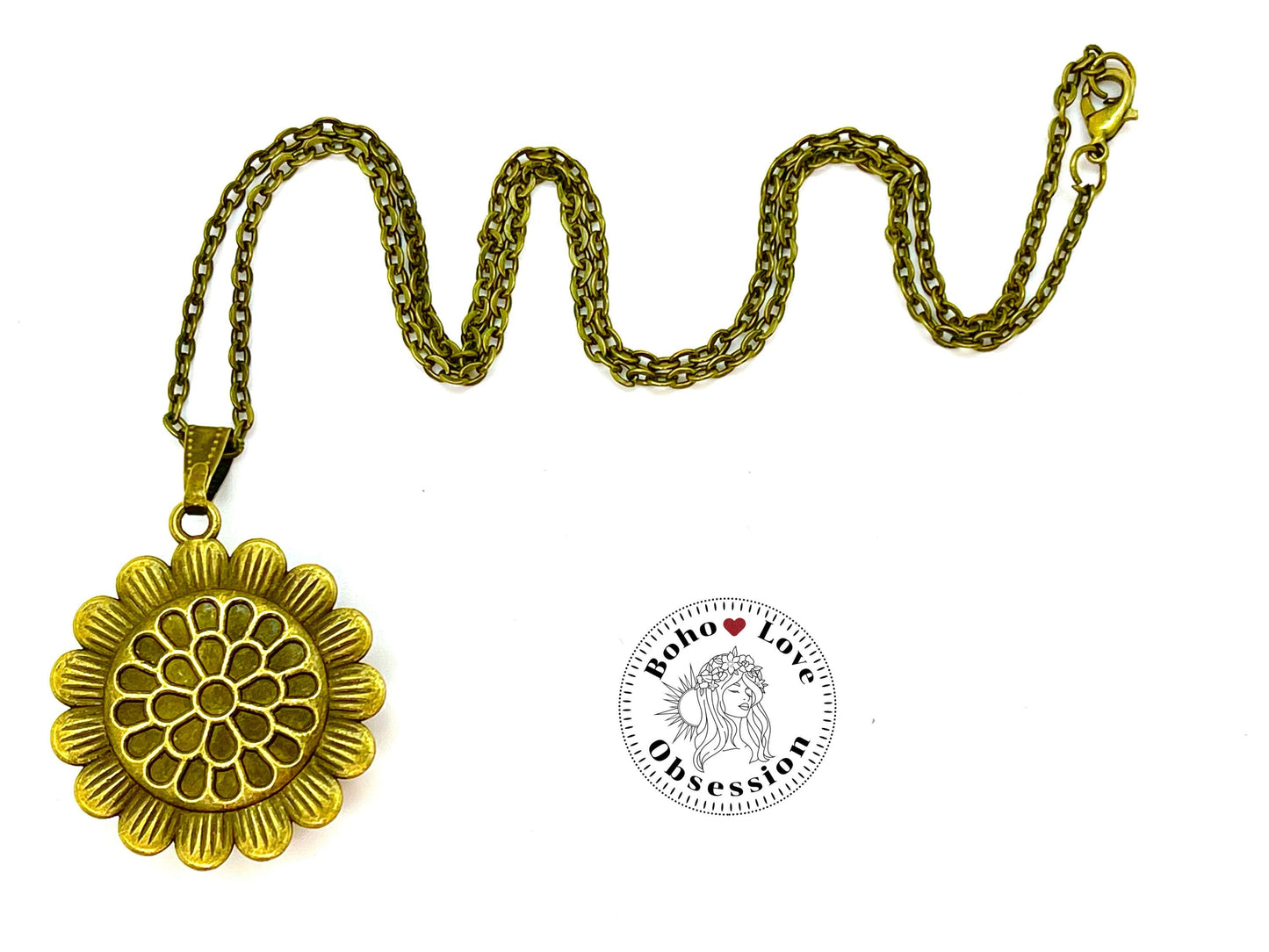 Orange Sunflower Necklace|Bronze Flower Pendant|Unique Bohemian Necklace|Gift for her|Hippie Retro Chain|Boho Retro| BohoLoveObsession