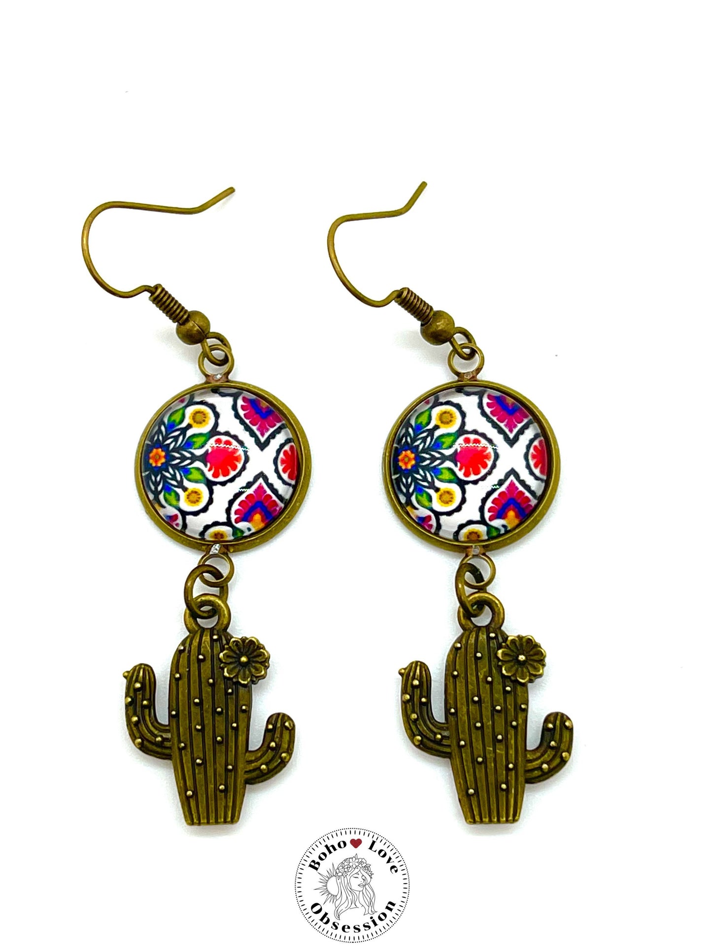 Bandana Cactus Dangle Earrings, Boho Chic Earrings, Colorful Bohemian Earrings, Unique Hippie Jewelry, Gift for Her, BohoLoveObsession