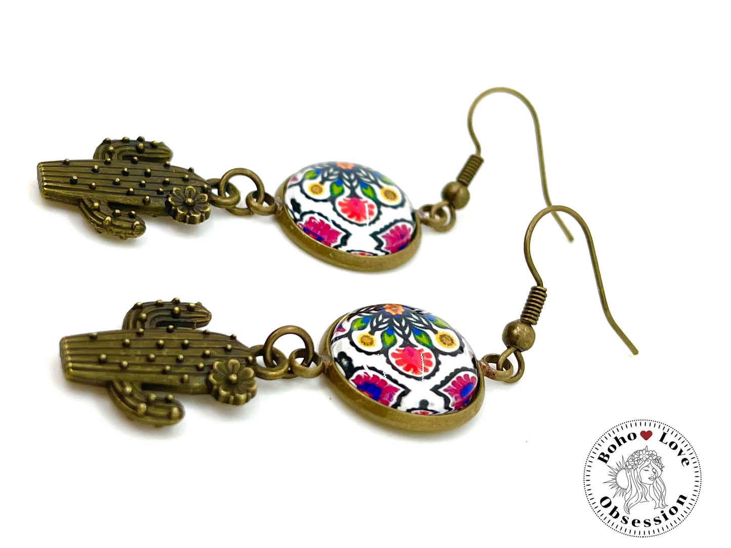 Bandana Cactus Dangle Earrings, Boho Chic Earrings, Colorful Bohemian Earrings, Unique Hippie Jewelry, Gift for Her, BohoLoveObsession