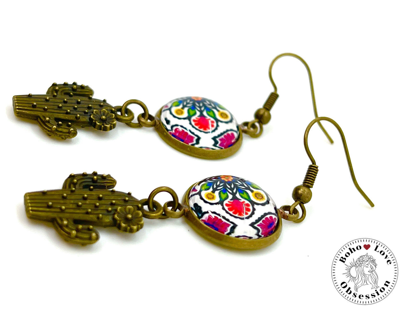 Bandana Cactus Dangle Earrings, Boho Chic Earrings, Colorful Bohemian Earrings, Unique Hippie Jewelry, Gift for Her, BohoLoveObsession