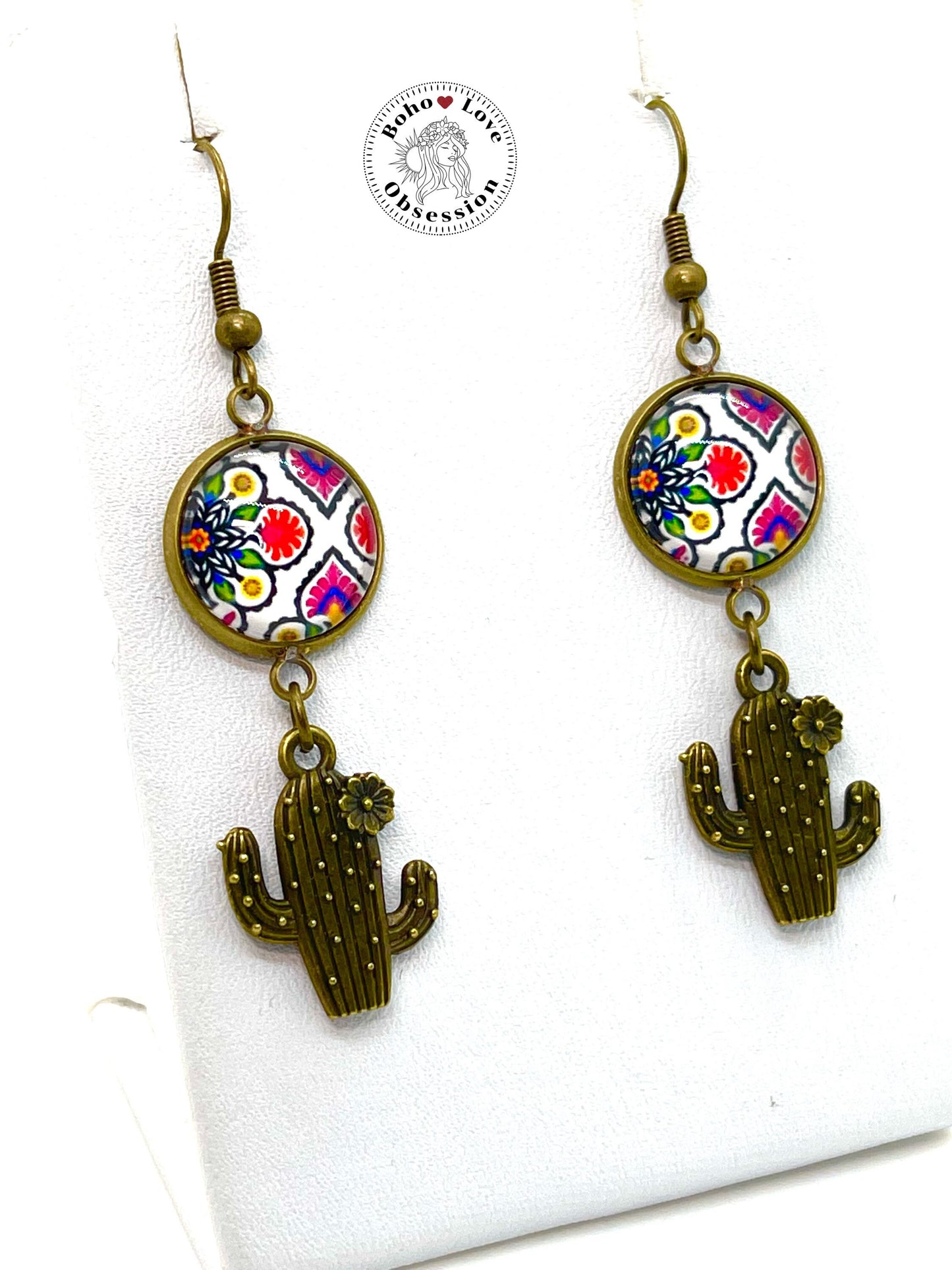 Bandana Cactus Dangle Earrings, Boho Chic Earrings, Colorful Bohemian Earrings, Unique Hippie Jewelry, Gift for Her, BohoLoveObsession