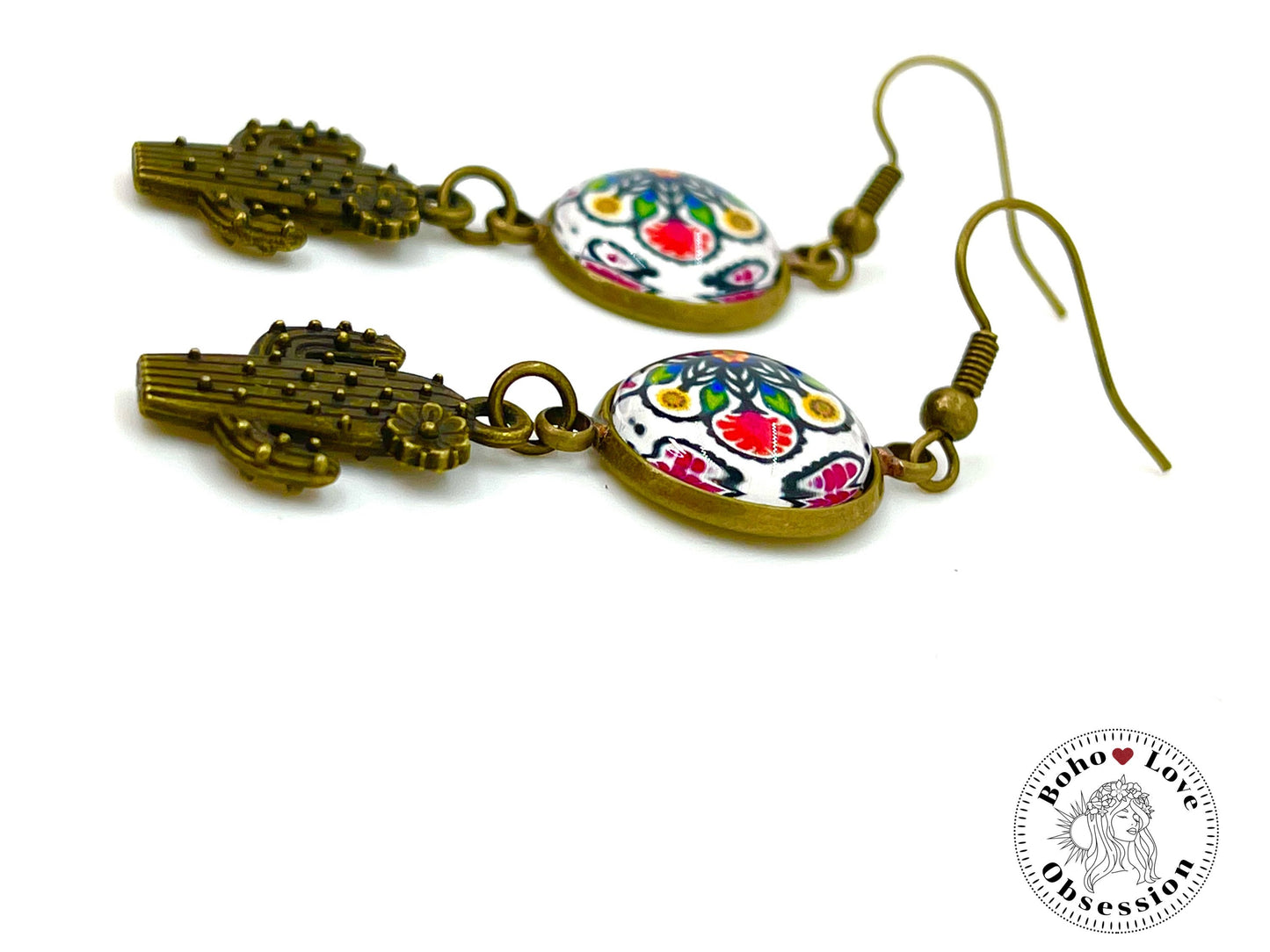 Bandana Cactus Dangle Earrings, Boho Chic Earrings, Colorful Bohemian Earrings, Unique Hippie Jewelry, Gift for Her, BohoLoveObsession