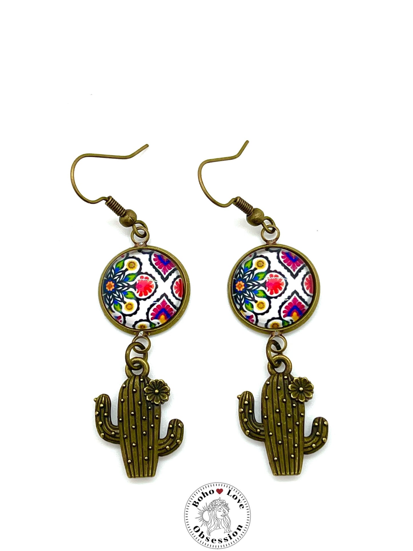 Bandana Cactus Dangle Earrings, Boho Chic Earrings, Colorful Bohemian Earrings, Unique Hippie Jewelry, Gift for Her, BohoLoveObsession