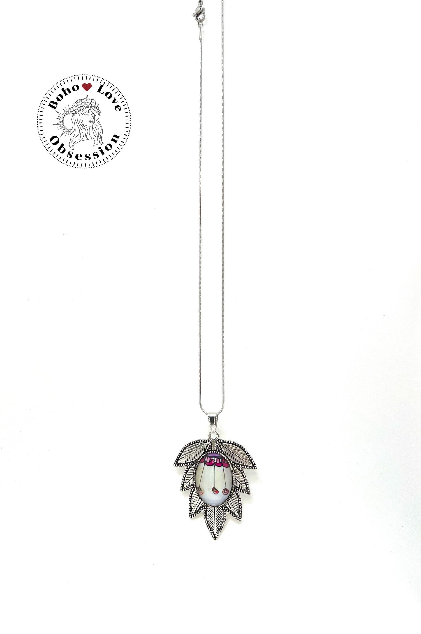 Leafy Lavender Flower Necklace|Boho Vintage Pendant|Unique Bohemian Necklace|Gift for her|Hippie Retro Chain| BohoLoveObsession