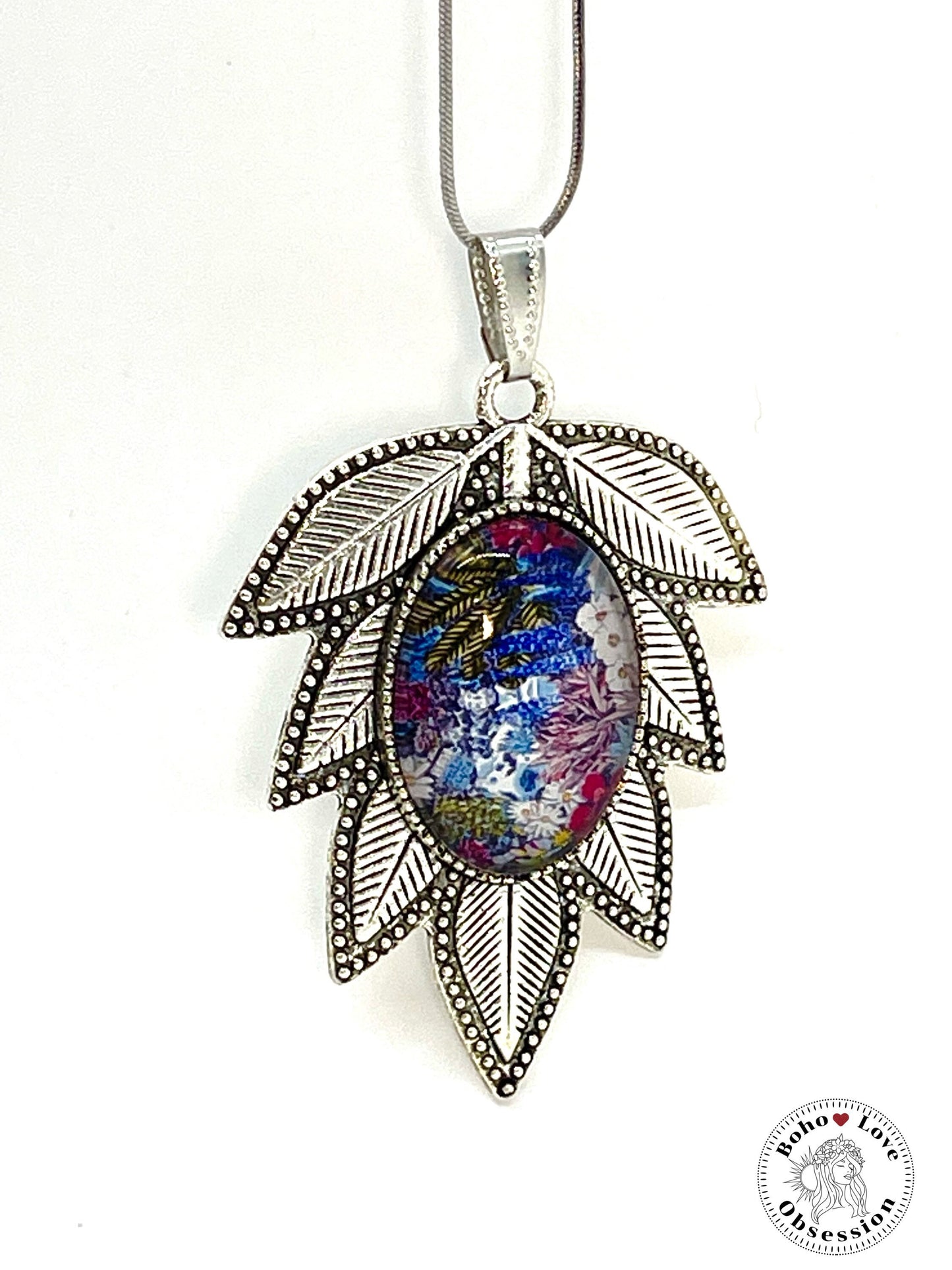 Leafy Confetti Flower Necklace, Boho Vintage Pendant, Unique Bohemian Necklace, Gift for her, Hippie Retro Chain, BohoLoveObsession