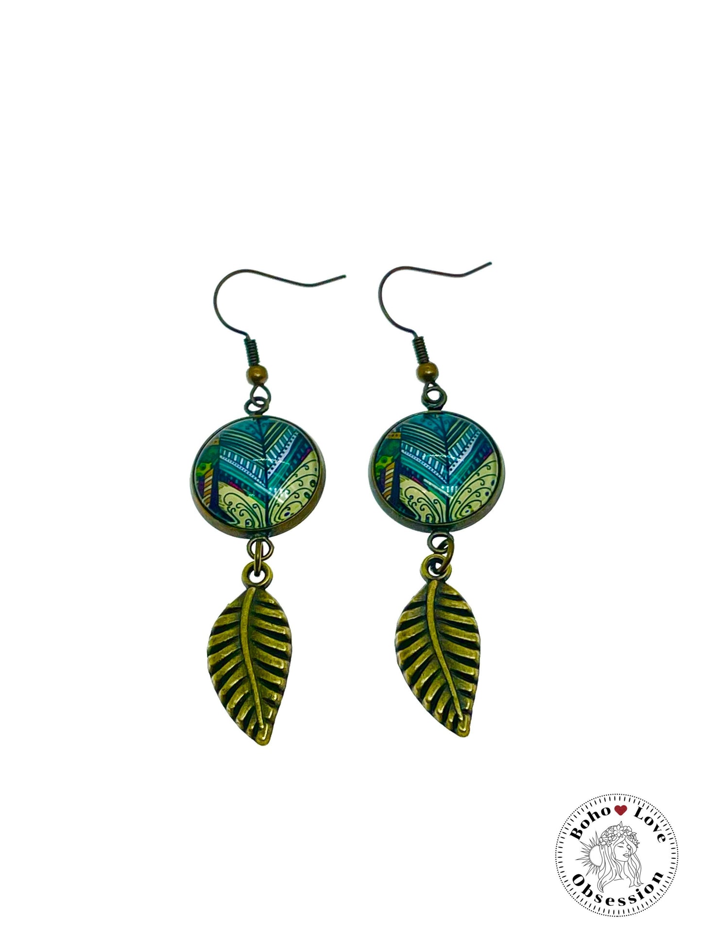 Tickled Teal Feather Dangles, Boho Chic Earrings, Retro Bohemian Ear Wires, Unique Hippie Jewelry, Gift for Her, BohoLoveObsession