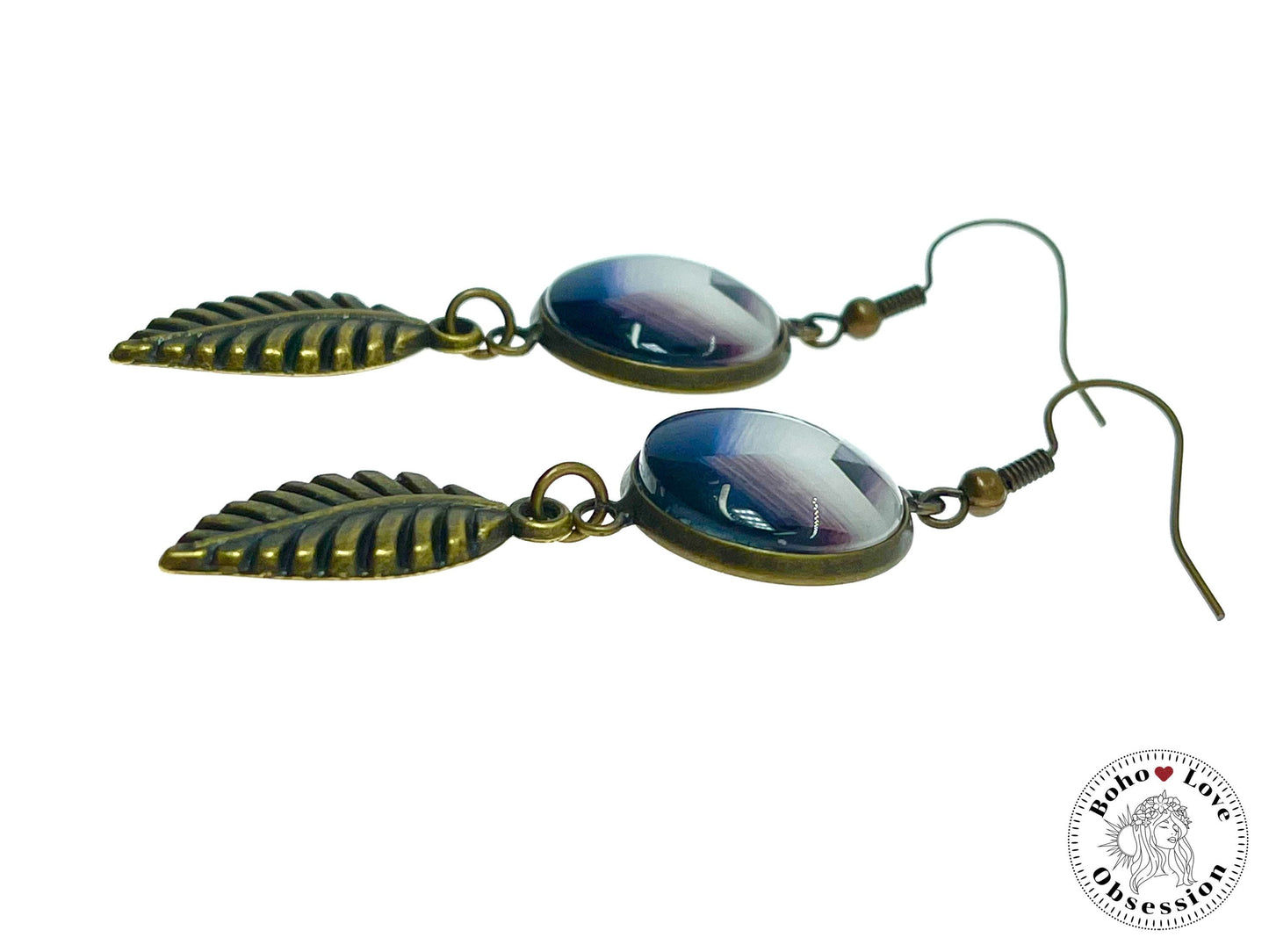 Painted Purple Feather Dangles, Boho Chic Earrings, Retro Bohemian Ear Wires, Unique Hippie Jewelry, Gift for Her, BohoLoveObsession