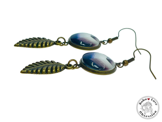 Painted Purple Feather Dangles, Boho Chic Earrings, Retro Bohemian Ear Wires, Unique Hippie Jewelry, Gift for Her, BohoLoveObsession