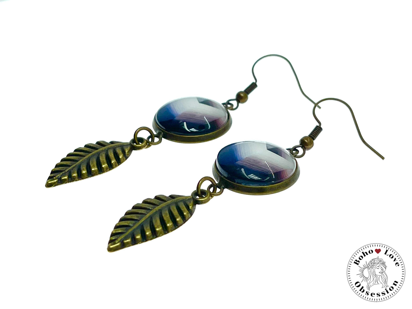 Painted Purple Feather Dangles, Boho Chic Earrings, Retro Bohemian Ear Wires, Unique Hippie Jewelry, Gift for Her, BohoLoveObsession