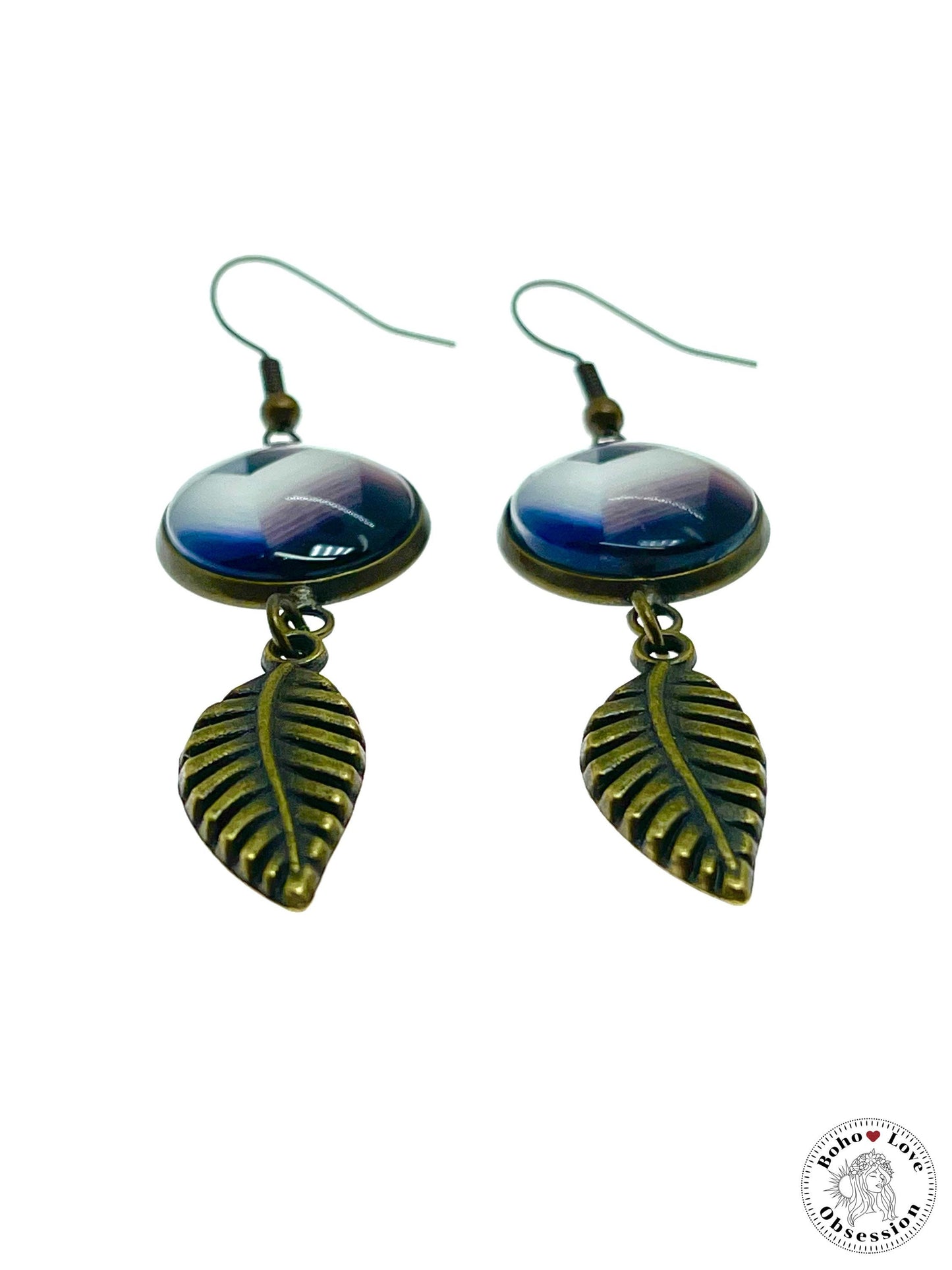 Painted Purple Feather Dangles, Boho Chic Earrings, Retro Bohemian Ear Wires, Unique Hippie Jewelry, Gift for Her, BohoLoveObsession