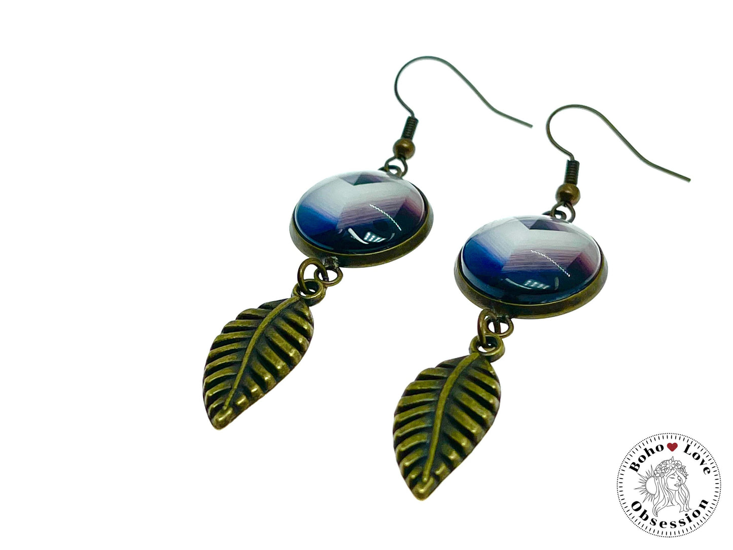Painted Purple Feather Dangles, Boho Chic Earrings, Retro Bohemian Ear Wires, Unique Hippie Jewelry, Gift for Her, BohoLoveObsession