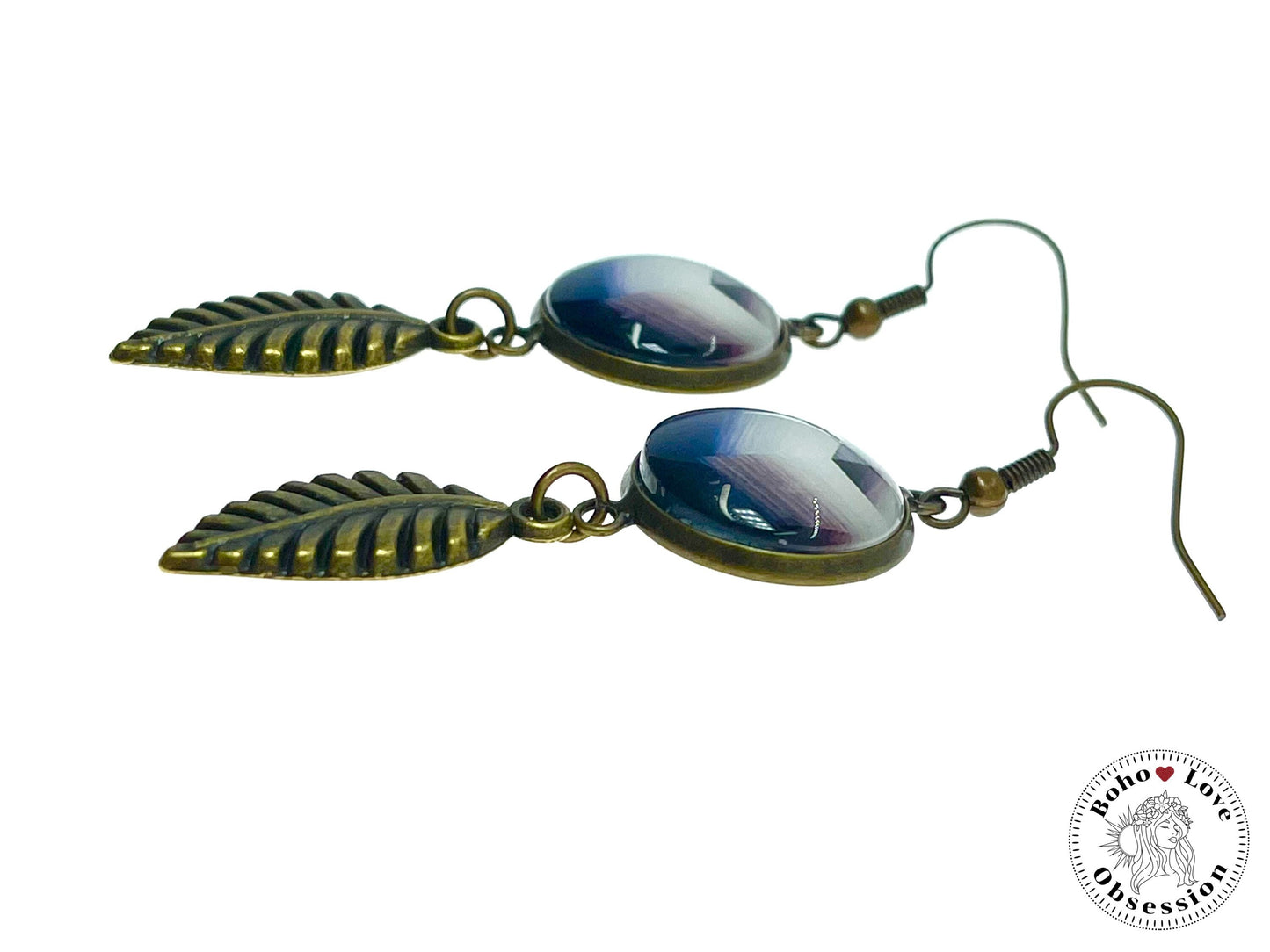Painted Purple Feather Dangles, Boho Chic Earrings, Retro Bohemian Ear Wires, Unique Hippie Jewelry, Gift for Her, BohoLoveObsession