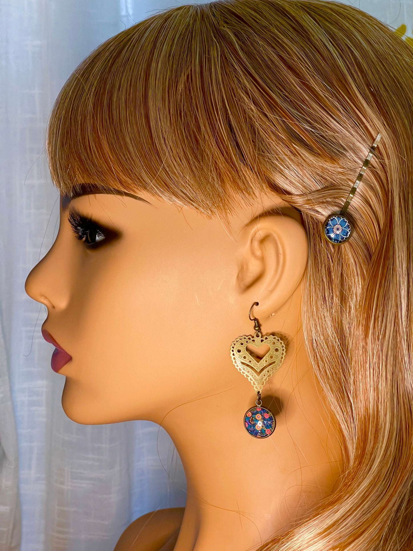 Orange Flame Vine Fancy Heart Dangles, Bronze Bohemian Earrings, Boho Chic, Unique Hippie Jewelry, Vintage Charm Earring, BohoLoveObsession
