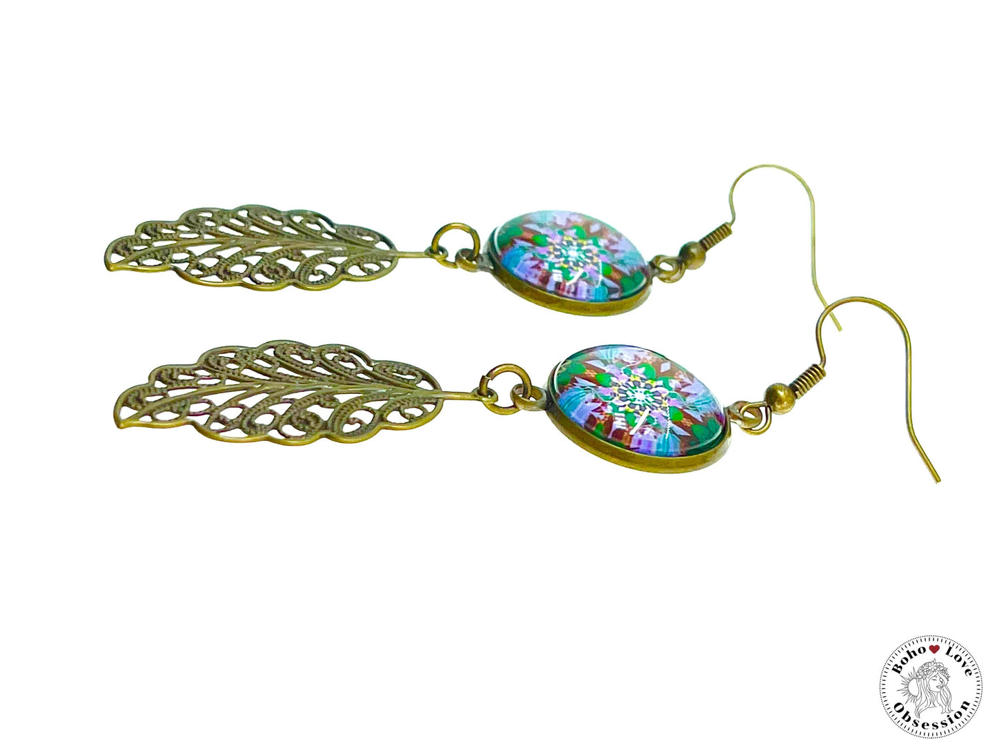 Lavender & Emerald Long Tail Dangles, Bronze Bohemian Earrings, Boho Antique Unique Hippie Jewelry, Vintage Charm Earring, BohoLoveObsession