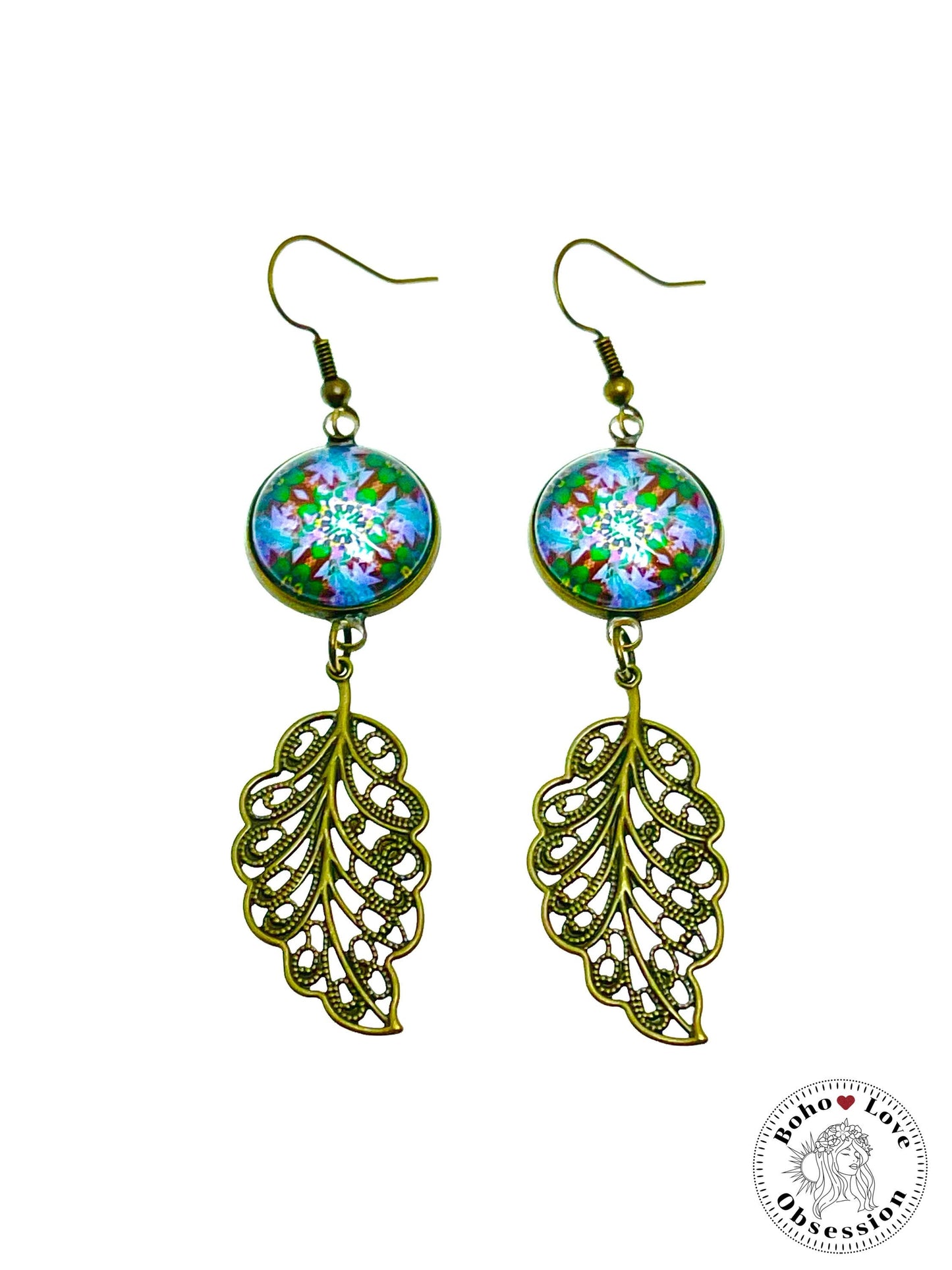 Lavender & Emerald Long Tail Dangles, Bronze Bohemian Earrings, Boho Antique Unique Hippie Jewelry, Vintage Charm Earring, BohoLoveObsession