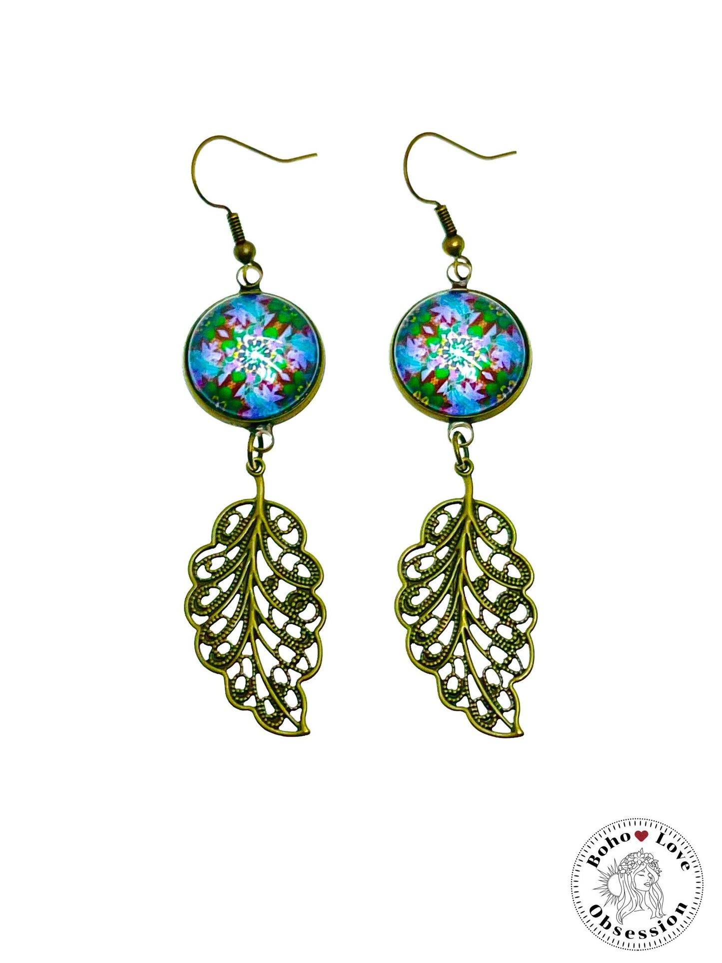 Lavender & Emerald Long Tail Dangles, Bronze Bohemian Earrings, Boho Antique Unique Hippie Jewelry, Vintage Charm Earring, BohoLoveObsession