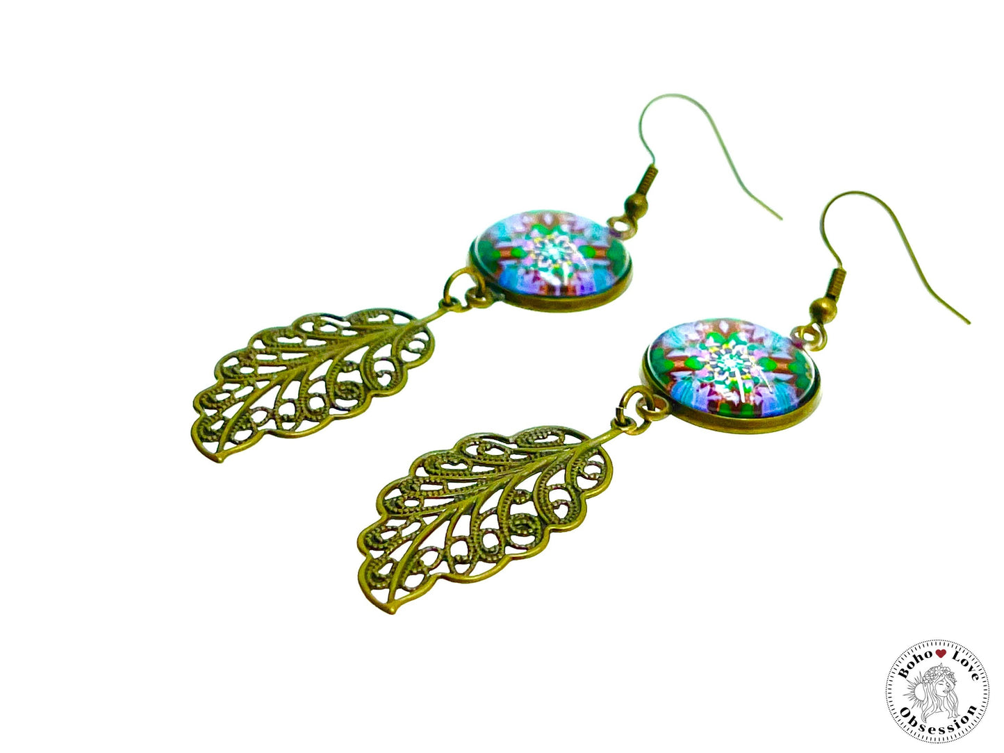 Lavender & Emerald Long Tail Dangles, Bronze Bohemian Earrings, Boho Antique Unique Hippie Jewelry, Vintage Charm Earring, BohoLoveObsession