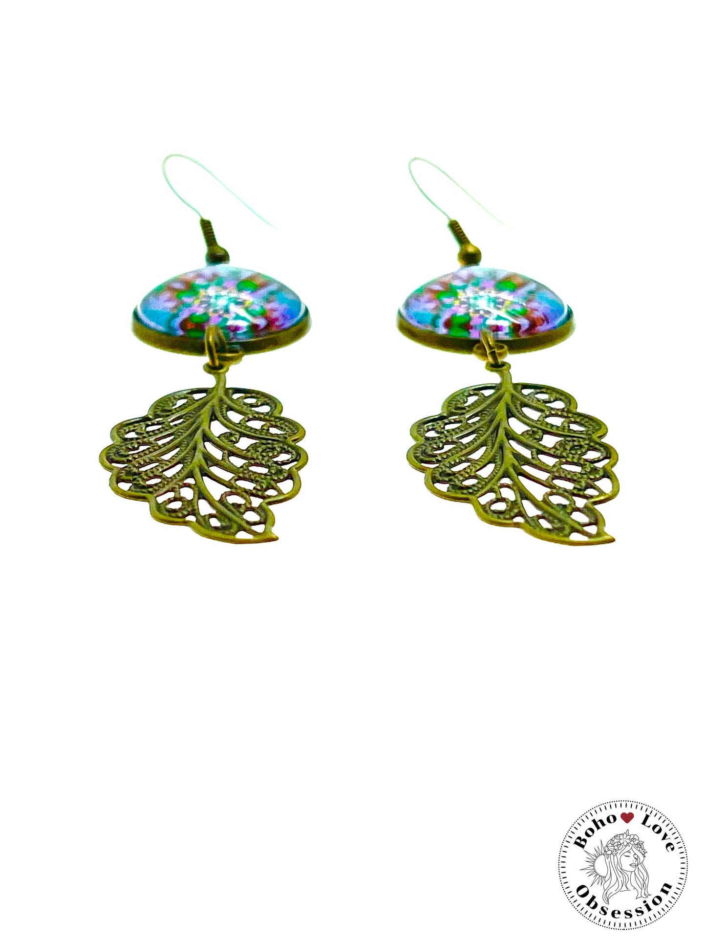 Lavender & Emerald Long Tail Dangles, Bronze Bohemian Earrings, Boho Antique Unique Hippie Jewelry, Vintage Charm Earring, BohoLoveObsession