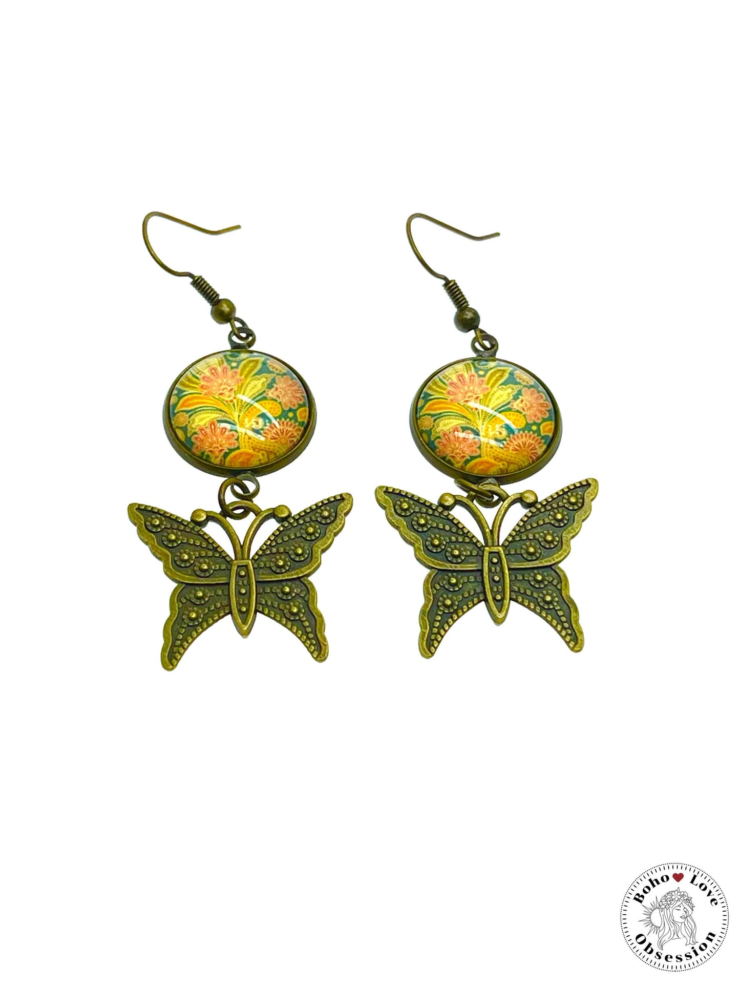 Pretty Paisley Butterfly Dangles, Unique Bohemian Jewelry, Vintage Charm Ear Wire, Boho Hippie Drop Dangle Accessory, BohoLoveObsession