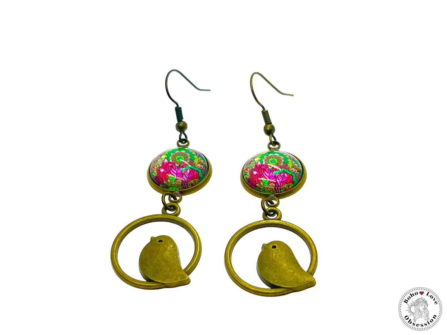 Bright Blush Birdie Dangles, Unique Bohemian Jewelry, Vintage Charm Ear Wire, Boho Chic Hippie Drop Dangle Accessory, BohoLoveObsession