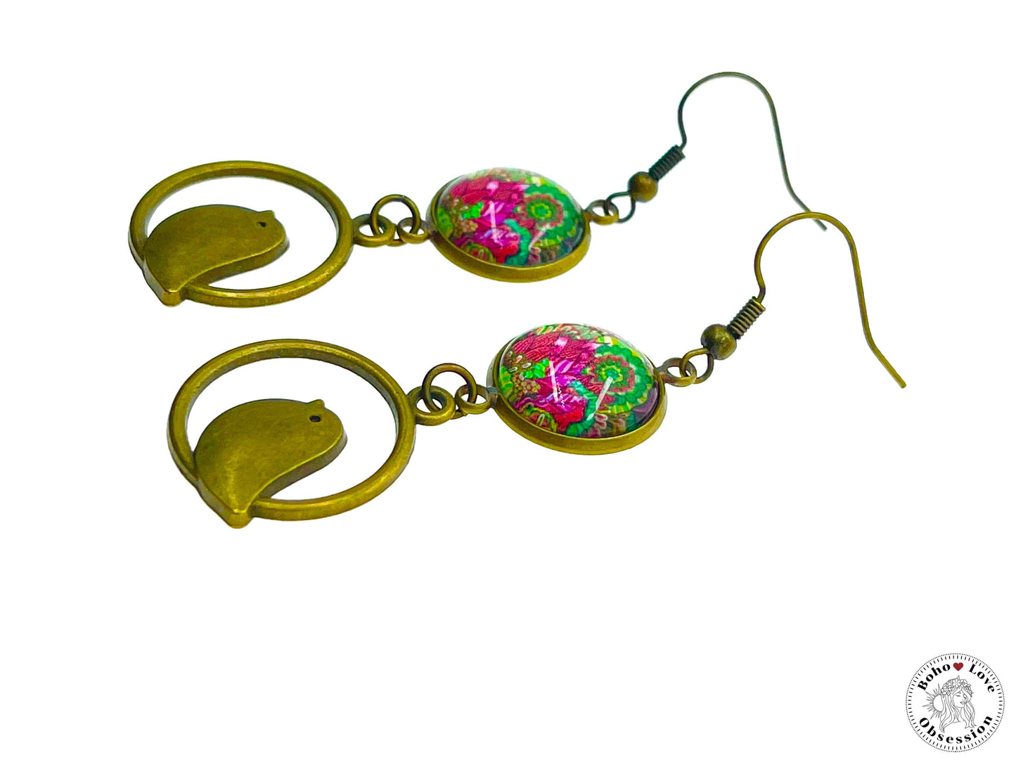 Bright Blush Birdie Dangles, Unique Bohemian Jewelry, Vintage Charm Ear Wire, Boho Chic Hippie Drop Dangle Accessory, BohoLoveObsession