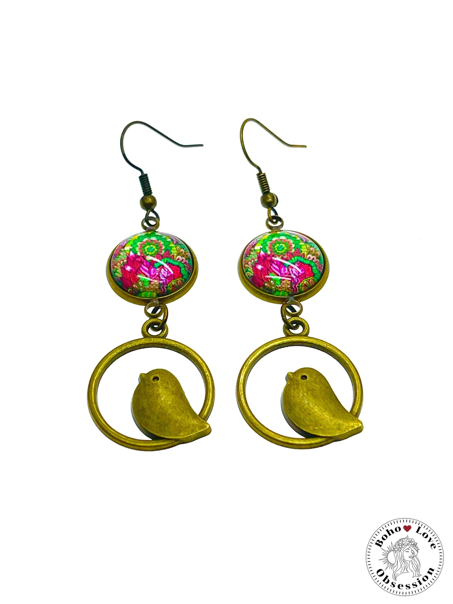 Bright Blush Birdie Dangles, Unique Bohemian Jewelry, Vintage Charm Ear Wire, Boho Chic Hippie Drop Dangle Accessory, BohoLoveObsession