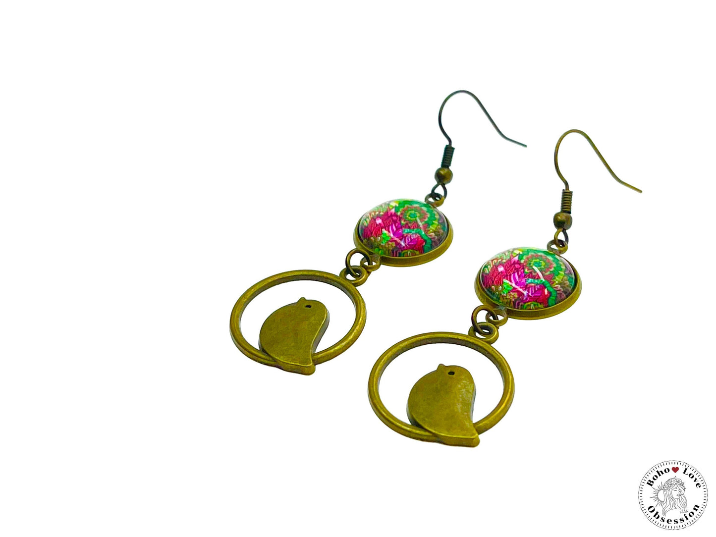 Bright Blush Birdie Dangles, Unique Bohemian Jewelry, Vintage Charm Ear Wire, Boho Chic Hippie Drop Dangle Accessory, BohoLoveObsession