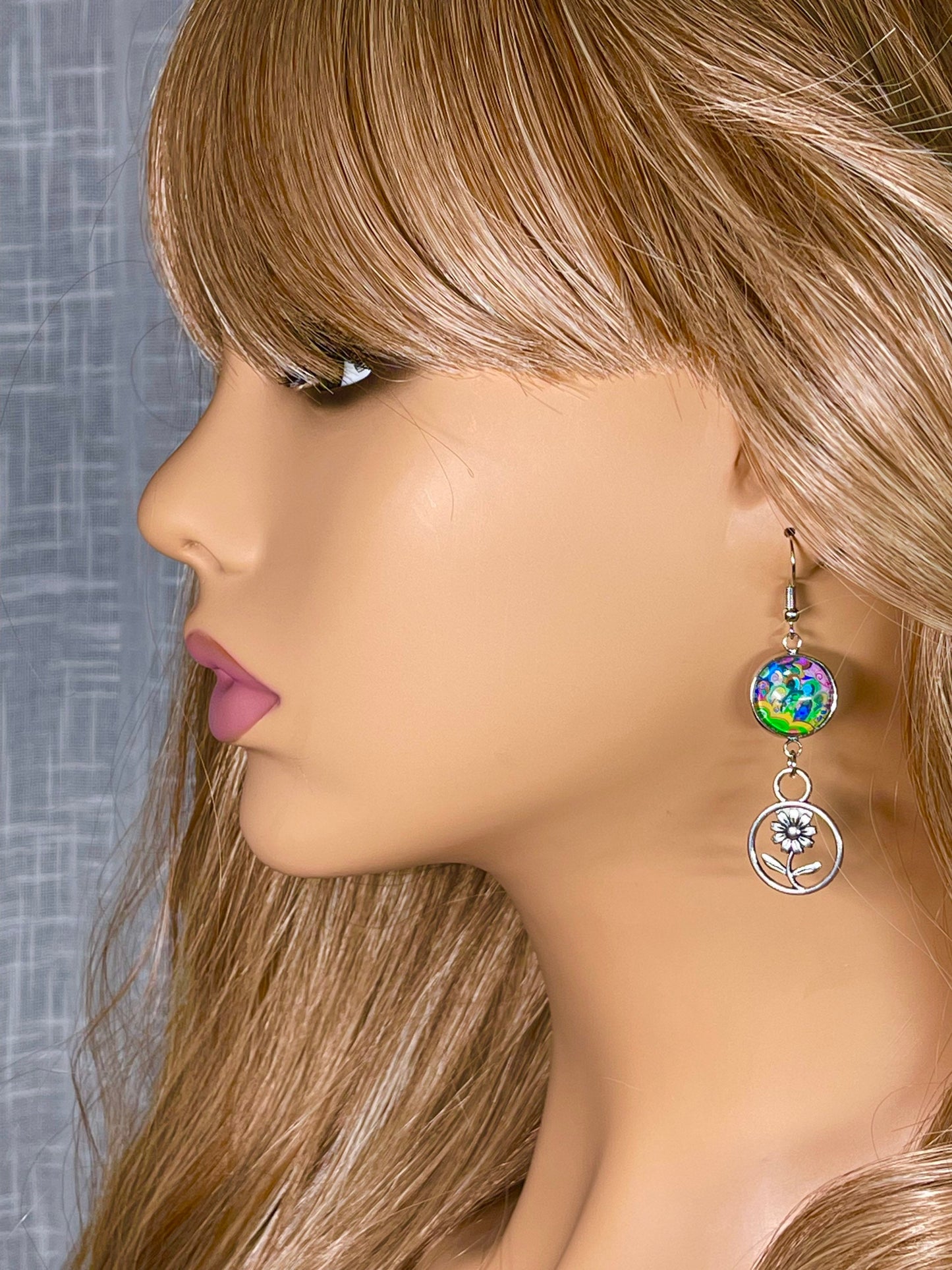 Lime Tie-dye Daisy Dangles, Boho Chic Earrings, Bohemian Flower Earrings, Unique Hippie Jewelry, Gift for Her, BohoLoveObsession