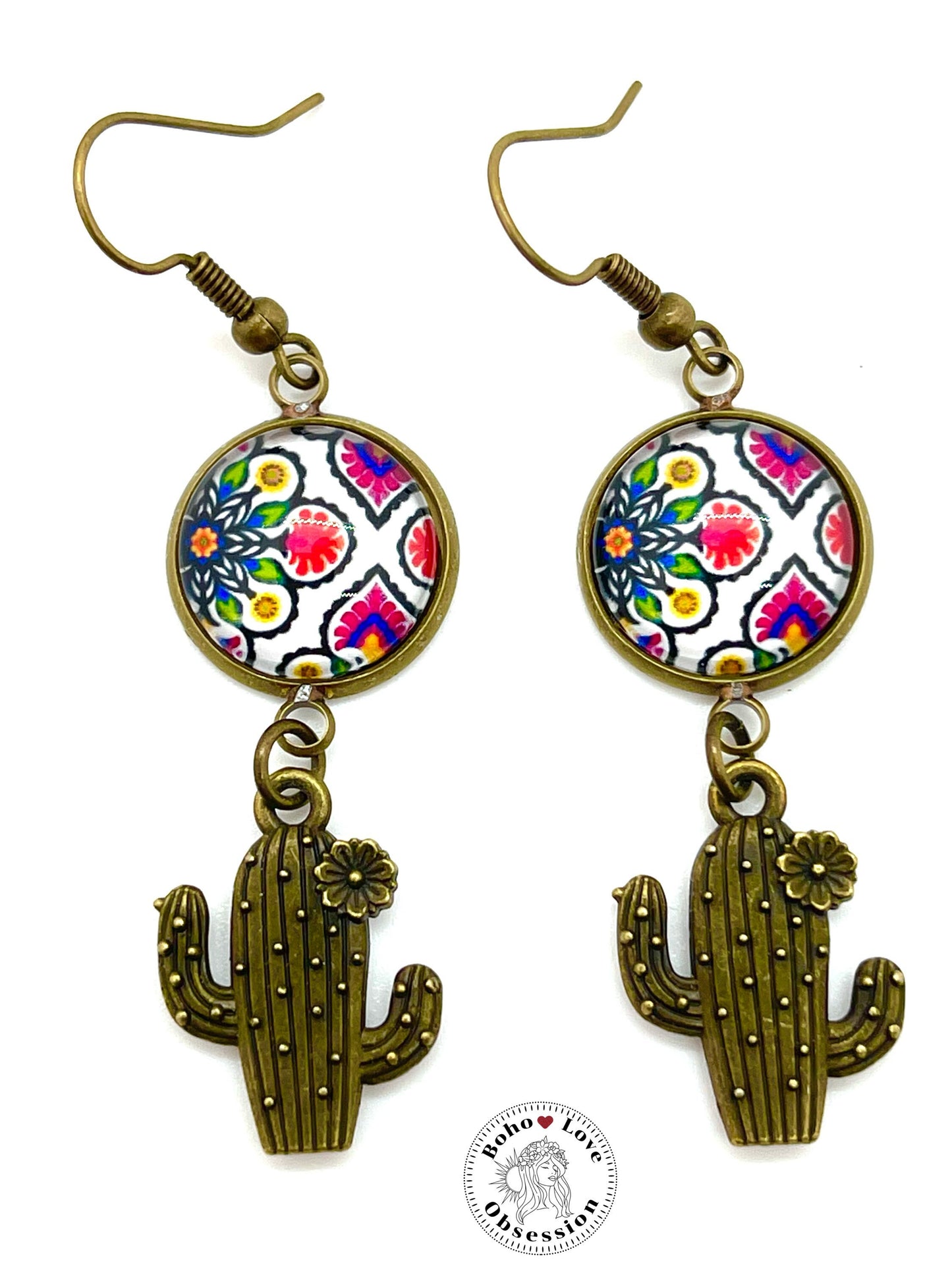 Bandana Cactus Dangle Earrings, Boho Chic Earrings, Colorful Bohemian Earrings, Unique Hippie Jewelry, Gift for Her, BohoLoveObsession