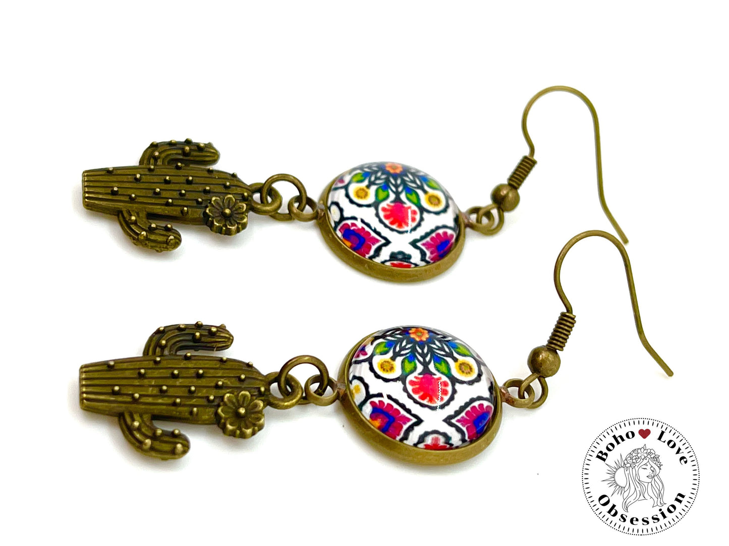 Bandana Cactus Dangle Earrings, Boho Chic Earrings, Colorful Bohemian Earrings, Unique Hippie Jewelry, Gift for Her, BohoLoveObsession