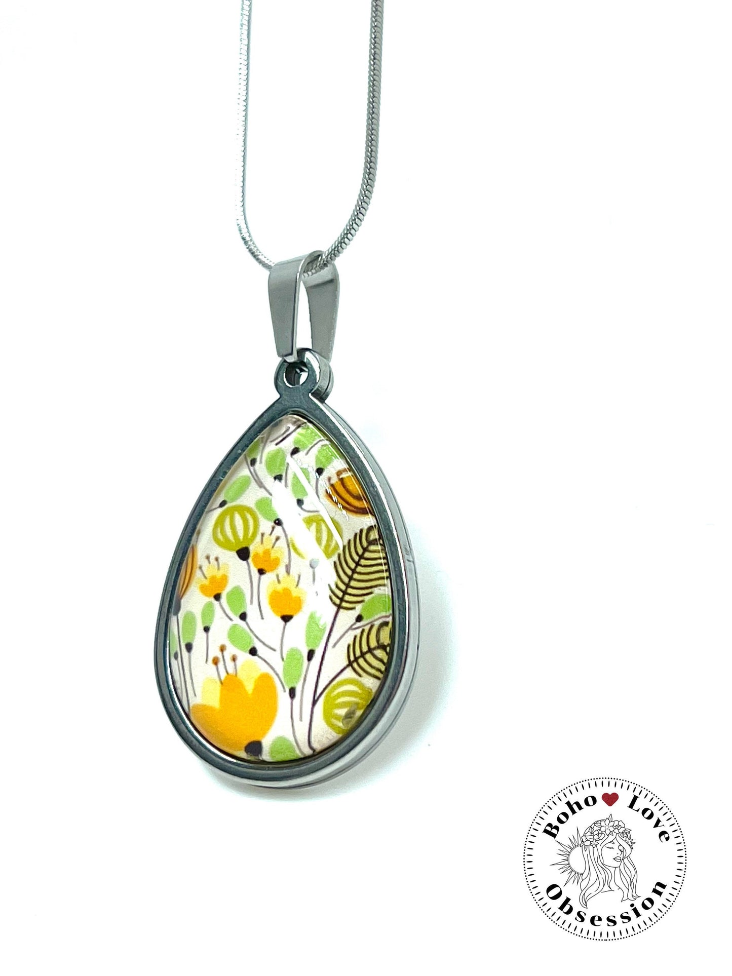 Blissful Blooms Teardrop Necklace, Boho Vintage Pendant, Unique Bohemian Necklace, Antique Hippie Chain, BohoLoveObsession