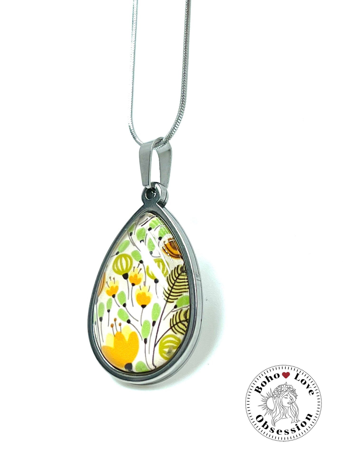 Blissful Blooms Teardrop Necklace, Boho Vintage Pendant, Unique Bohemian Necklace, Antique Hippie Chain, BohoLoveObsession