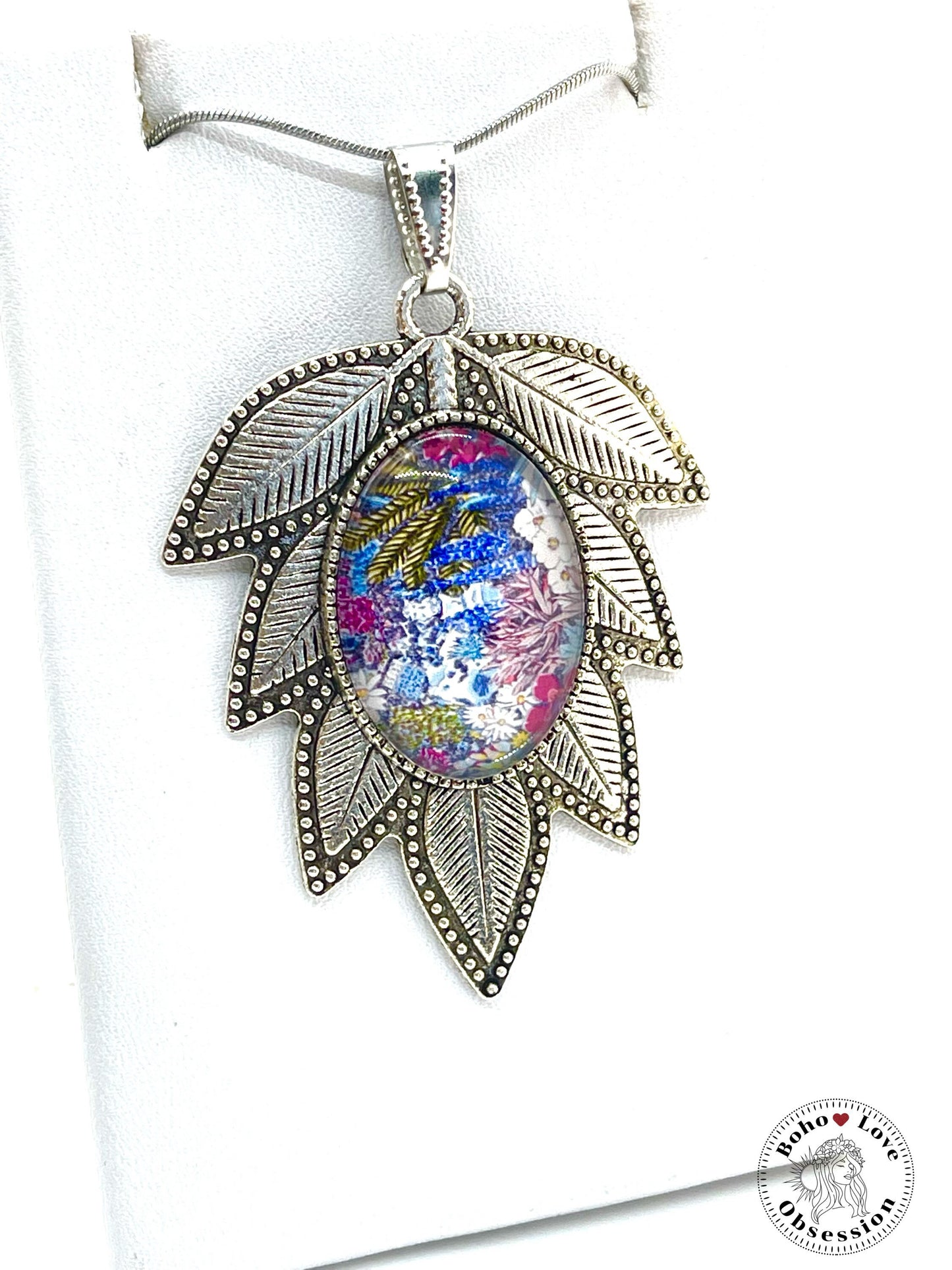 Leafy Confetti Flower Necklace, Boho Vintage Pendant, Unique Bohemian Necklace, Gift for her, Hippie Retro Chain, BohoLoveObsession