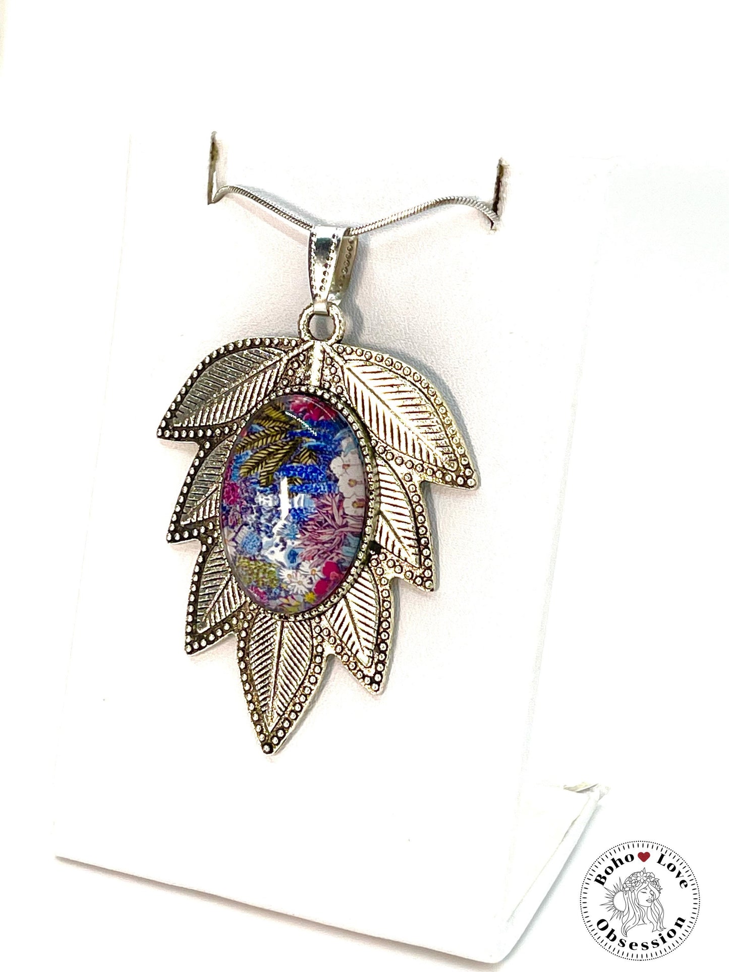 Leafy Confetti Flower Necklace, Boho Vintage Pendant, Unique Bohemian Necklace, Gift for her, Hippie Retro Chain, BohoLoveObsession