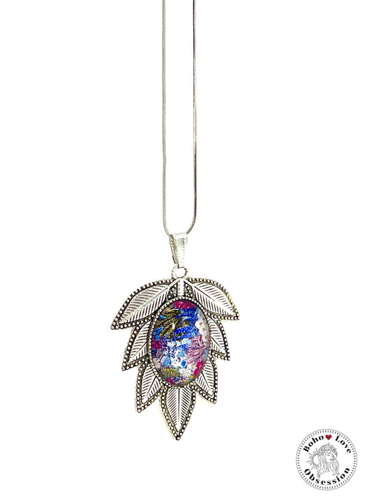Leafy Confetti Flower Necklace, Boho Vintage Pendant, Unique Bohemian Necklace, Gift for her, Hippie Retro Chain, BohoLoveObsession