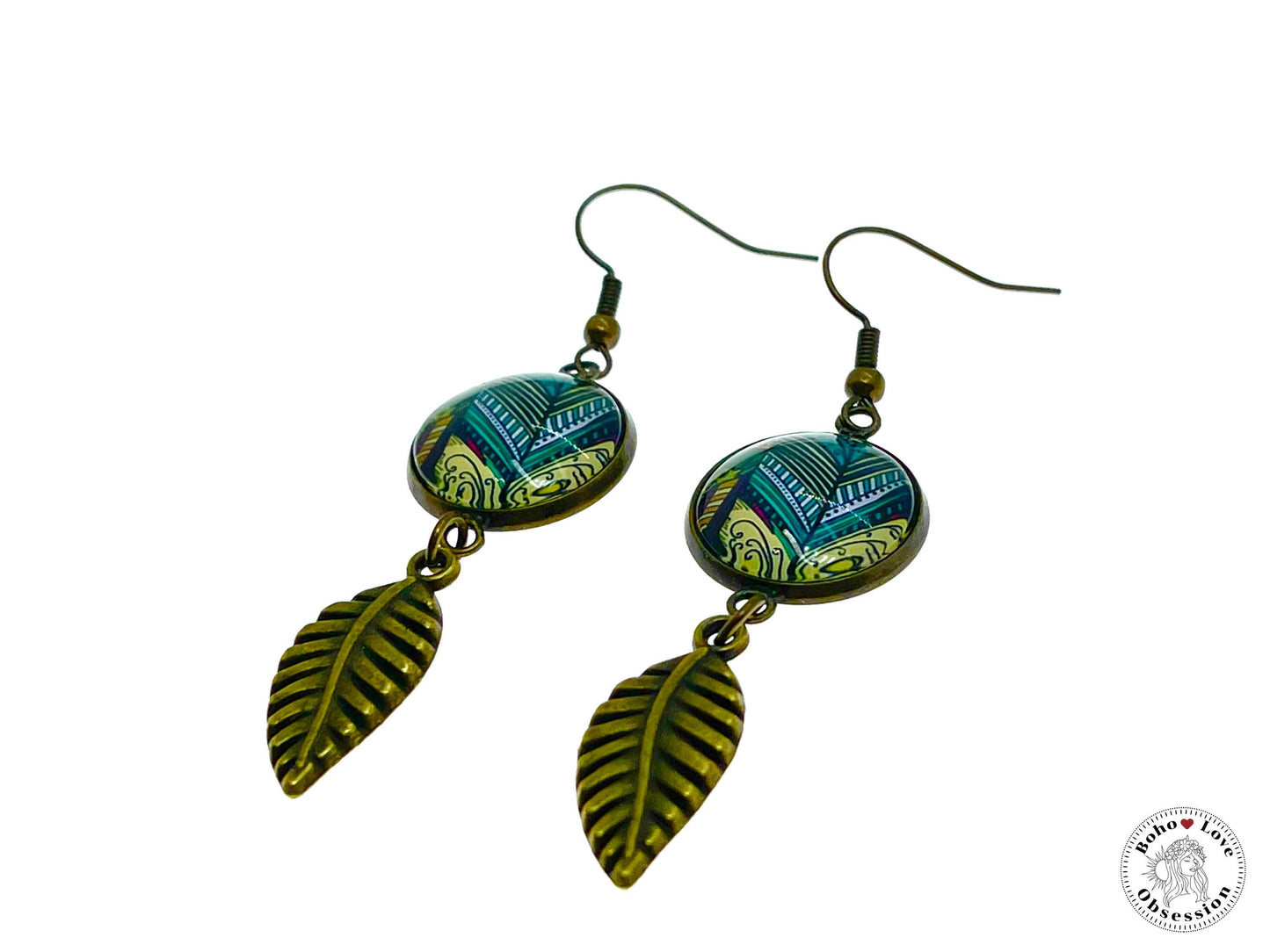Tickled Teal Feather Dangles, Boho Chic Earrings, Retro Bohemian Ear Wires, Unique Hippie Jewelry, Gift for Her, BohoLoveObsession