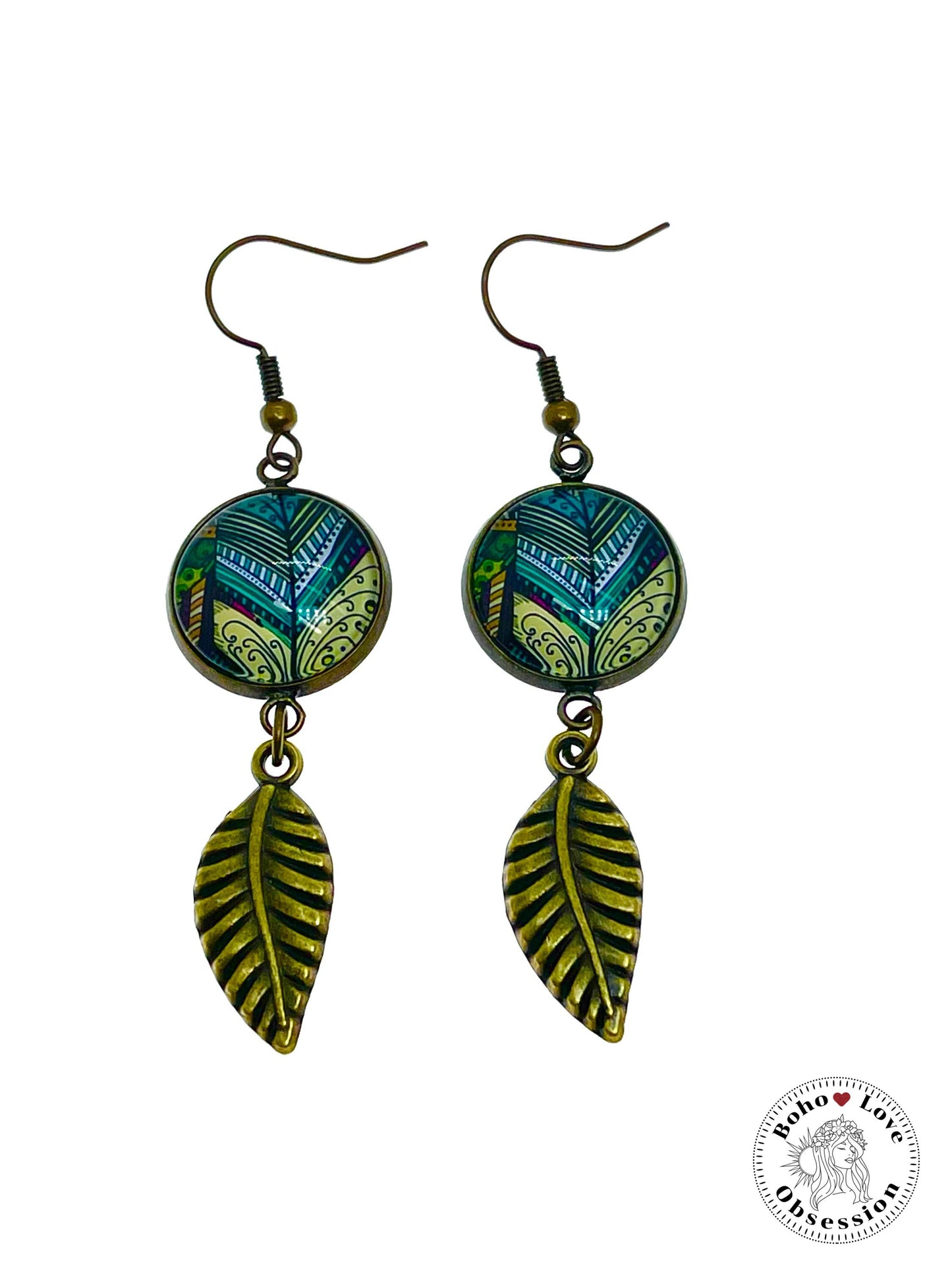 Tickled Teal Feather Dangles, Boho Chic Earrings, Retro Bohemian Ear Wires, Unique Hippie Jewelry, Gift for Her, BohoLoveObsession