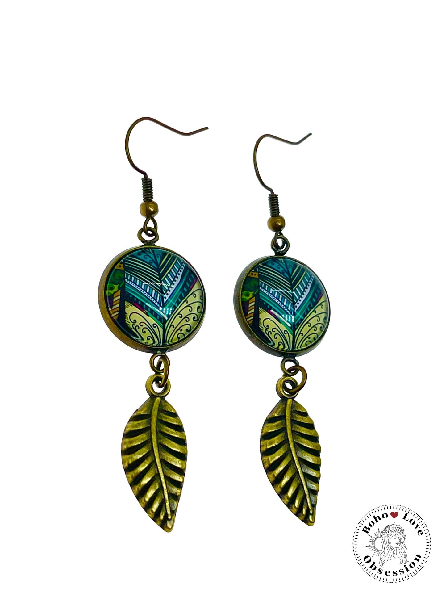 Tickled Teal Feather Dangles, Boho Chic Earrings, Retro Bohemian Ear Wires, Unique Hippie Jewelry, Gift for Her, BohoLoveObsession