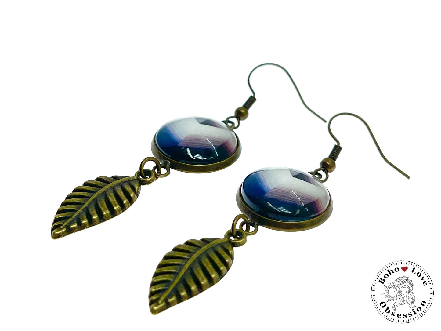 Painted Purple Feather Dangles, Boho Chic Earrings, Retro Bohemian Ear Wires, Unique Hippie Jewelry, Gift for Her, BohoLoveObsession