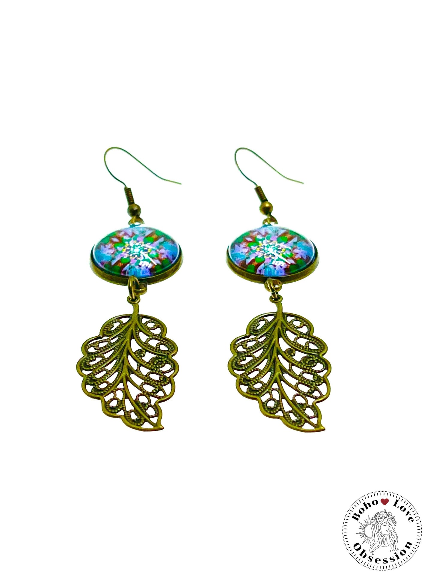 Lavender & Emerald Long Tail Dangles, Bronze Bohemian Earrings, Boho Antique Unique Hippie Jewelry, Vintage Charm Earring, BohoLoveObsession