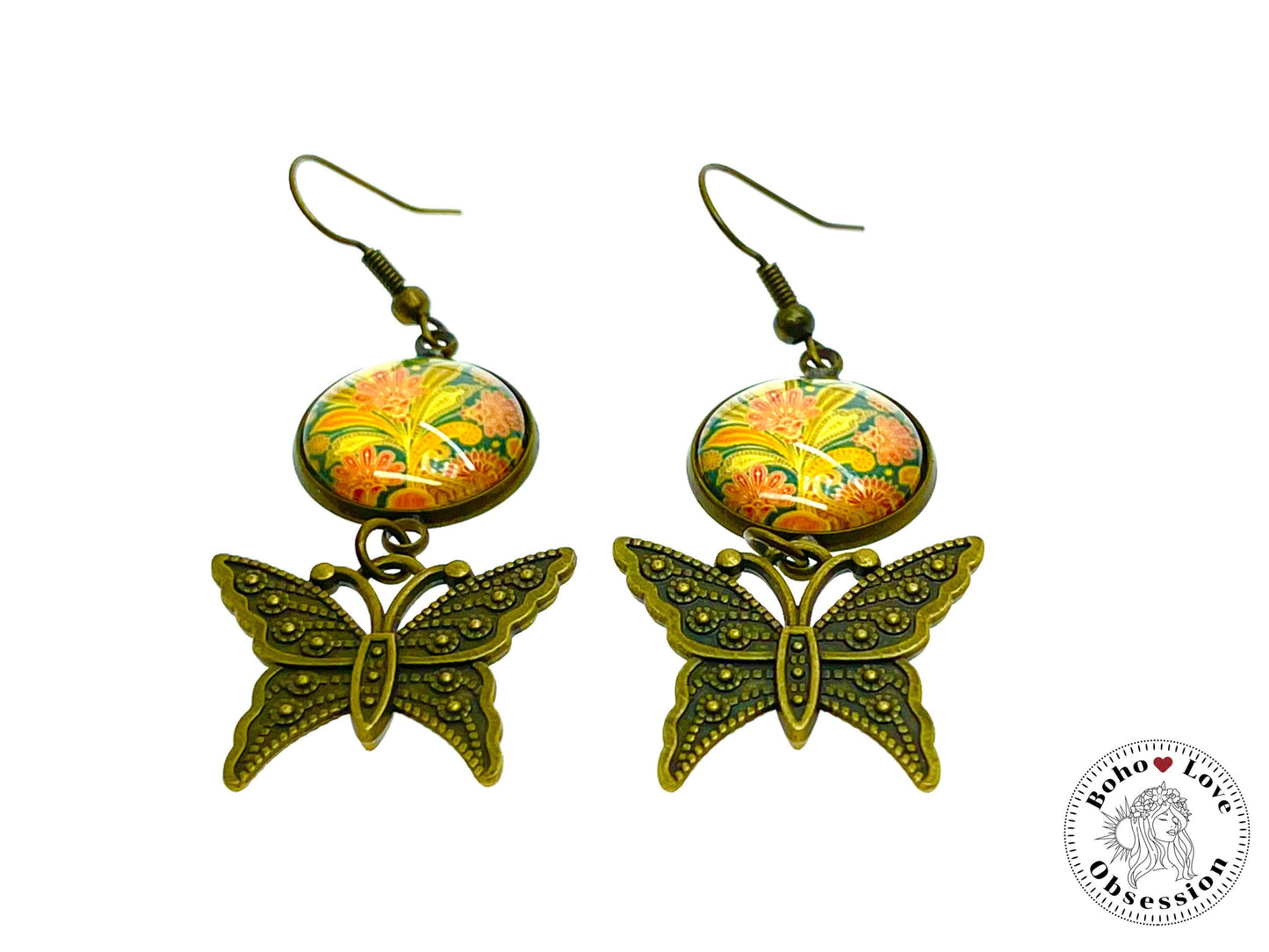 Pretty Paisley Butterfly Dangles, Unique Bohemian Jewelry, Vintage Charm Ear Wire, Boho Hippie Drop Dangle Accessory, BohoLoveObsession