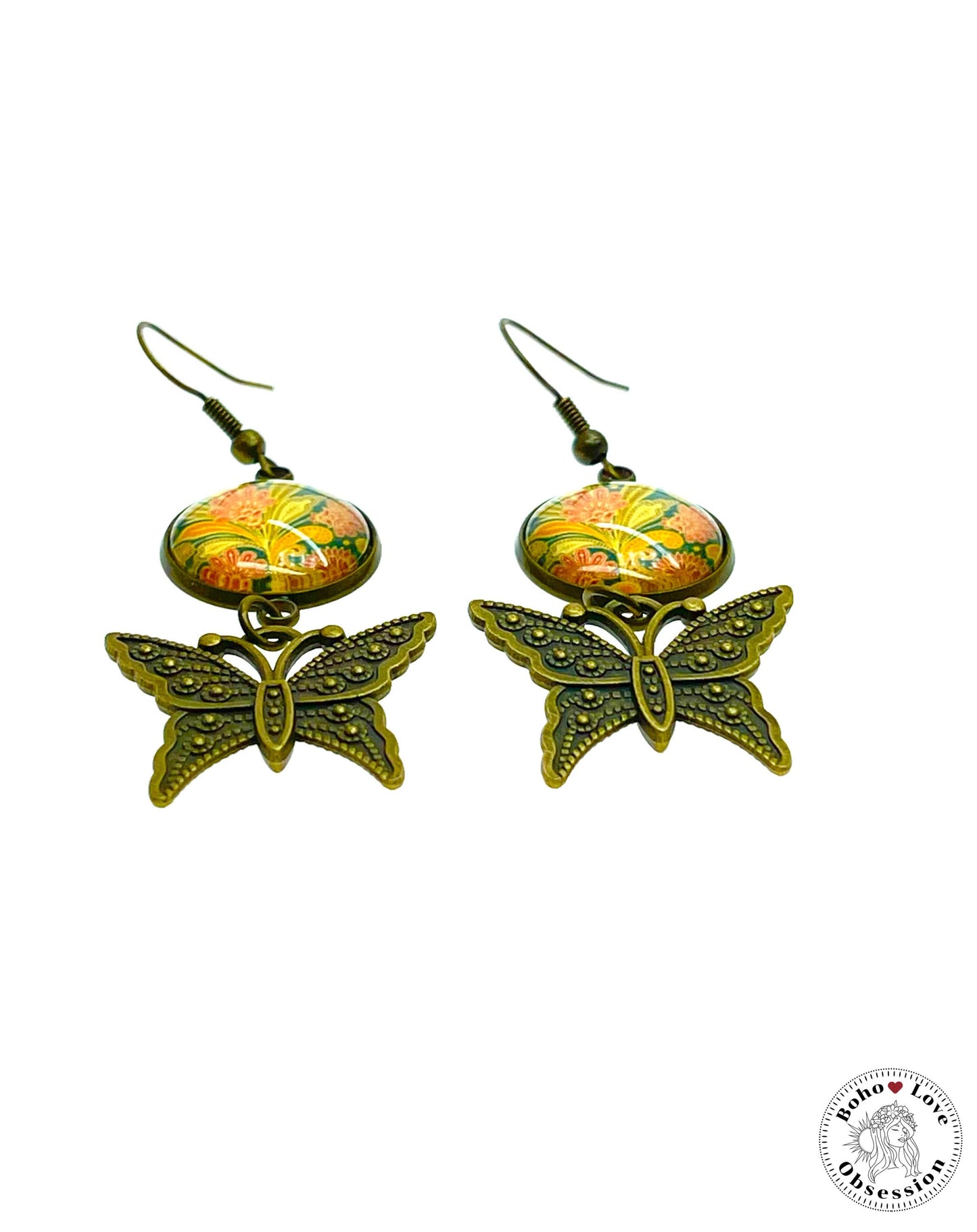 Pretty Paisley Butterfly Dangles, Unique Bohemian Jewelry, Vintage Charm Ear Wire, Boho Hippie Drop Dangle Accessory, BohoLoveObsession