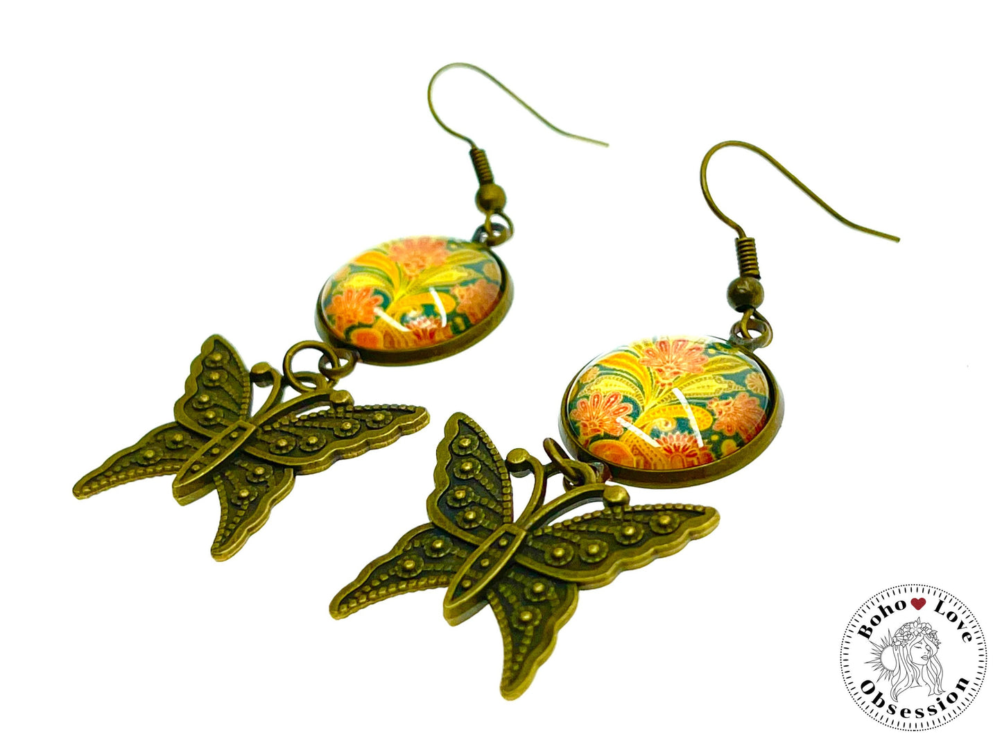 Pretty Paisley Butterfly Dangles, Unique Bohemian Jewelry, Vintage Charm Ear Wire, Boho Hippie Drop Dangle Accessory, BohoLoveObsession