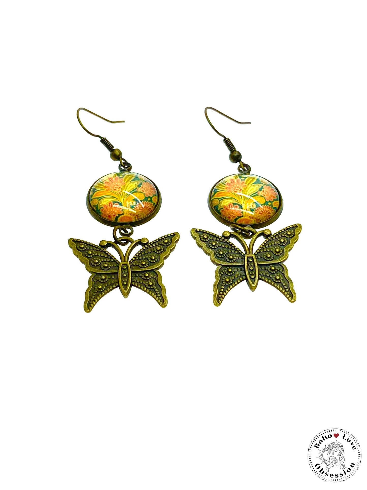 Pretty Paisley Butterfly Dangles, Unique Bohemian Jewelry, Vintage Charm Ear Wire, Boho Hippie Drop Dangle Accessory, BohoLoveObsession