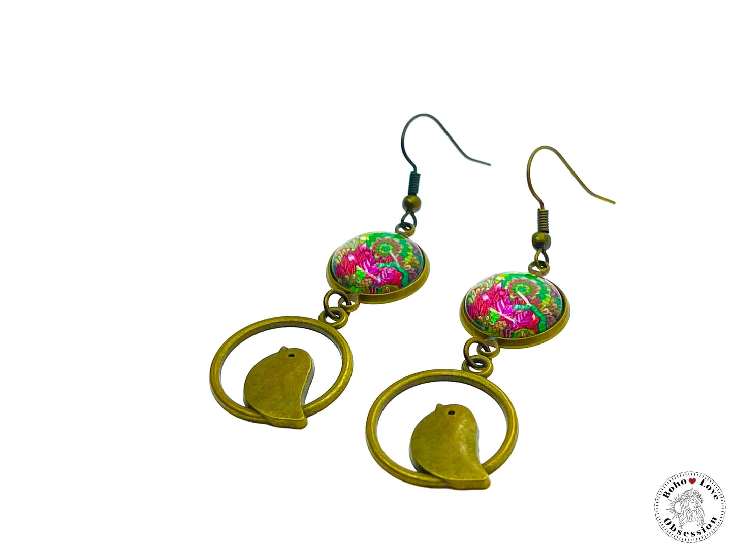 Bright Blush Birdie Dangles, Unique Bohemian Jewelry, Vintage Charm Ear Wire, Boho Chic Hippie Drop Dangle Accessory, BohoLoveObsession