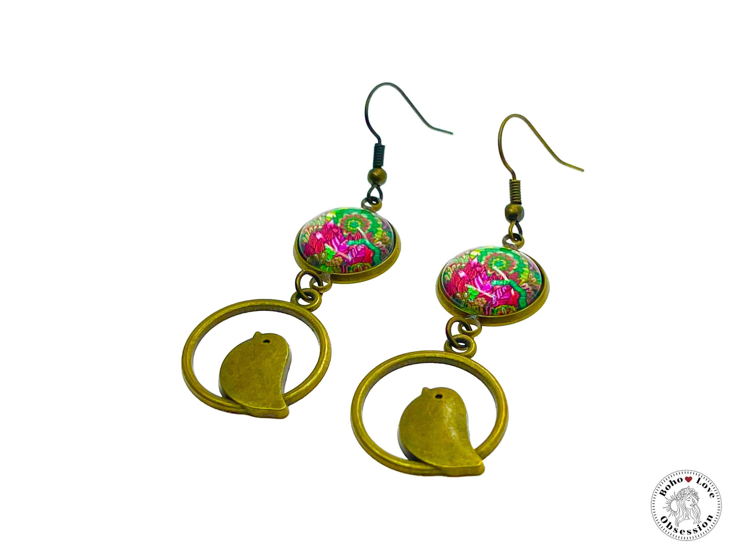 Bright Blush Birdie Dangles, Unique Bohemian Jewelry, Vintage Charm Ear Wire, Boho Chic Hippie Drop Dangle Accessory, BohoLoveObsession