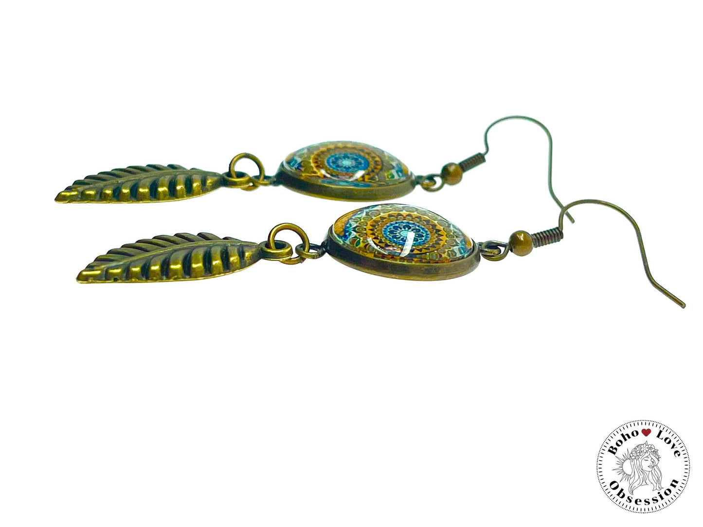 Sunshine Mandala Feather Dangles, Unique Antique Bohemian Jewelry, Vintage Charm, Boho Hippie Drop Dangle Accessory, BohoLoveObsession