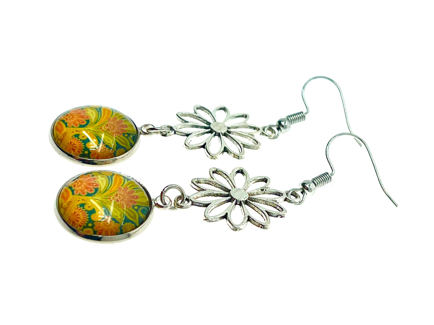 Pretty Paisley Daisy Flower Earrings, Unique Dangle Drop Accessory, Boho Flower Jewelry, Vintage Bohemian Gift, BohoLoveObsession
